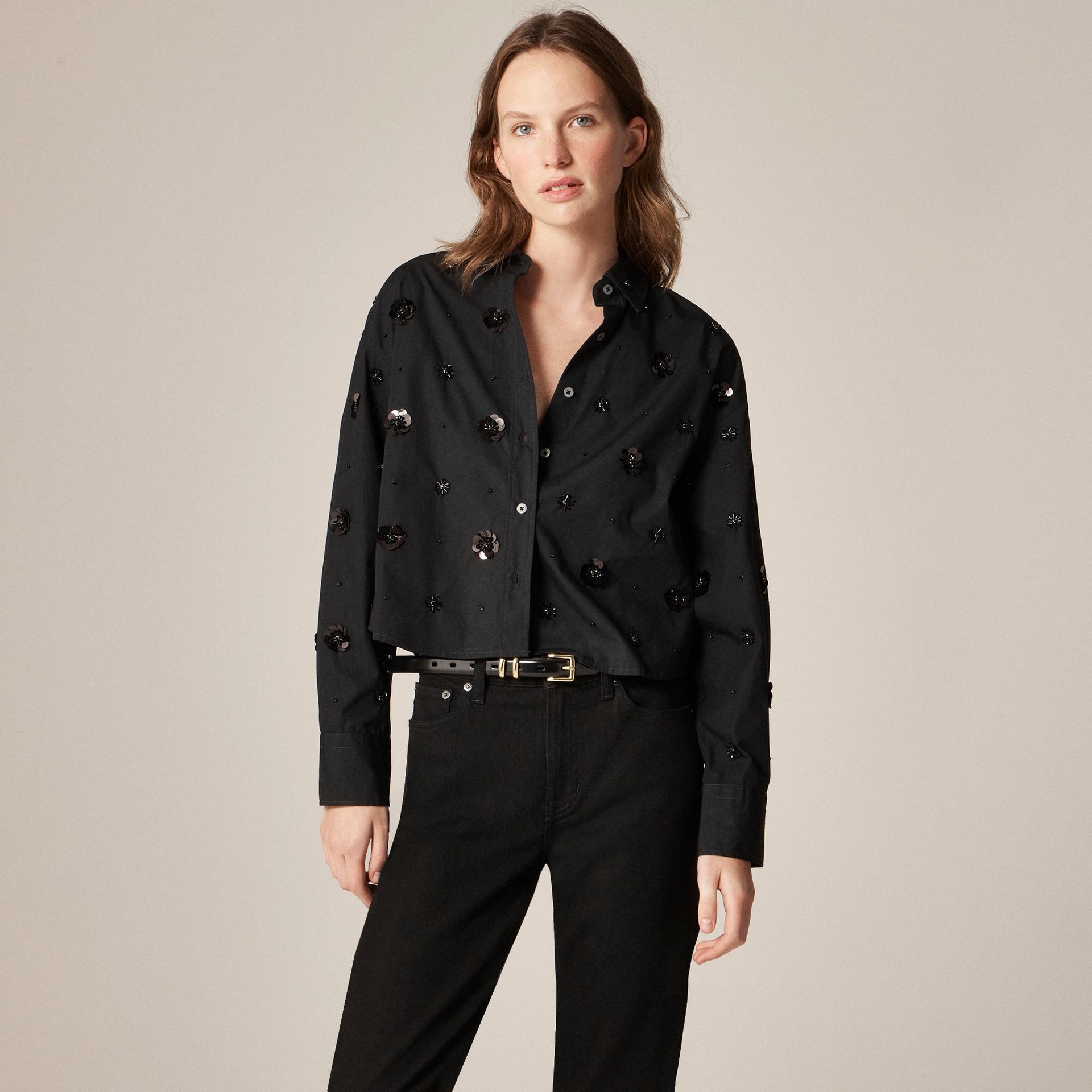 &eacute;tienne cropped button-up shirt in cotton poplin