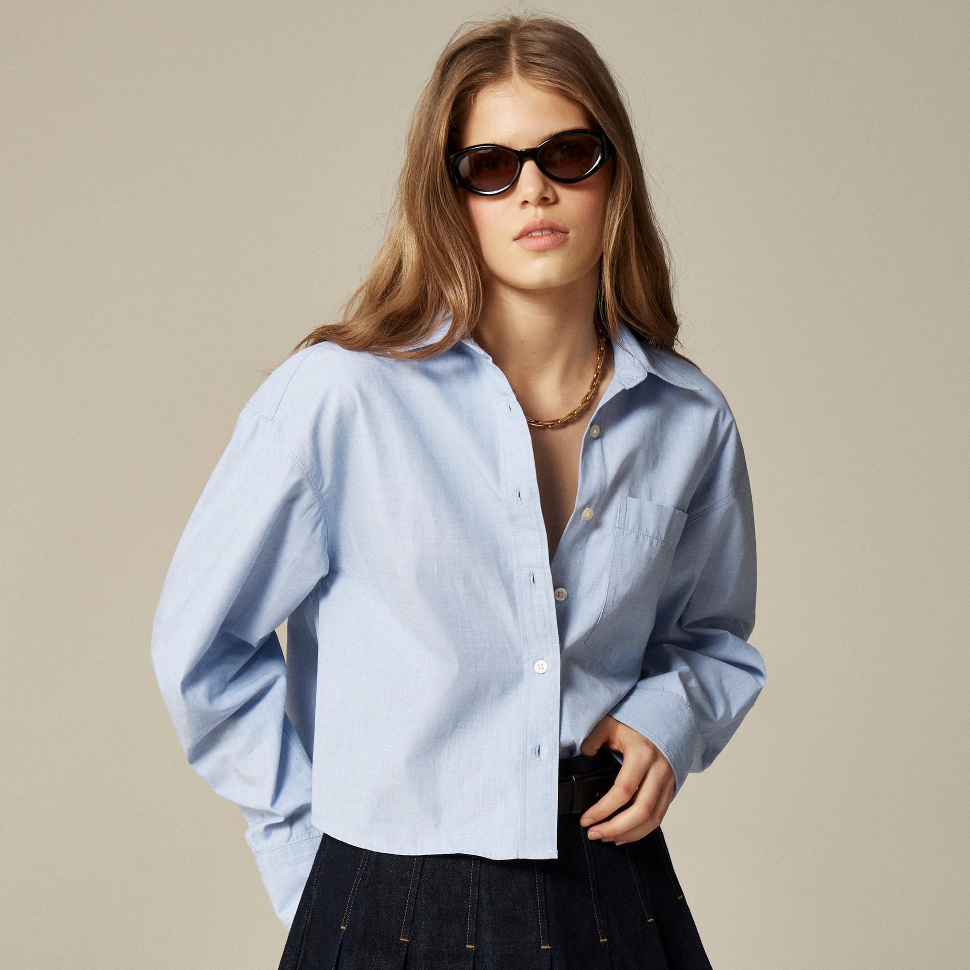 &eacute;tienne cropped button-up shirt in embellished cotton poplin