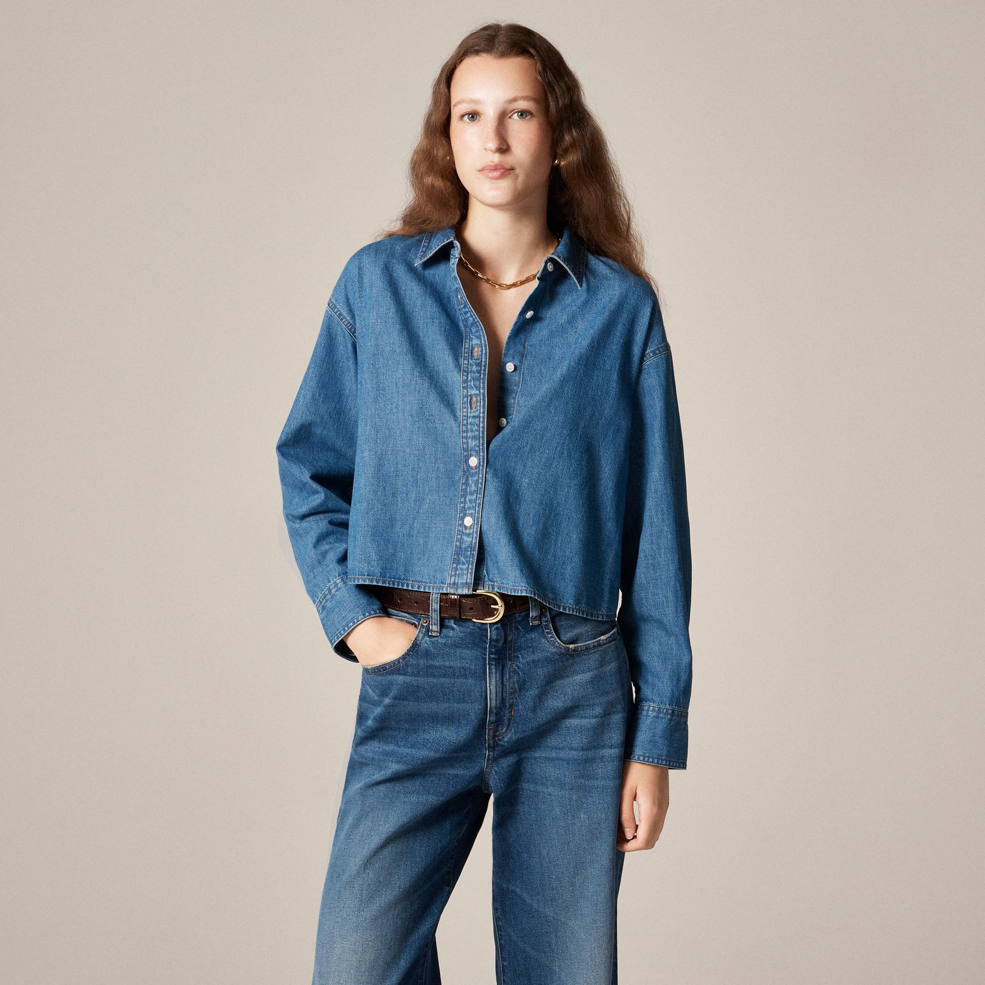 &eacute;tienne cropped button-up shirt in embellished cotton poplin
