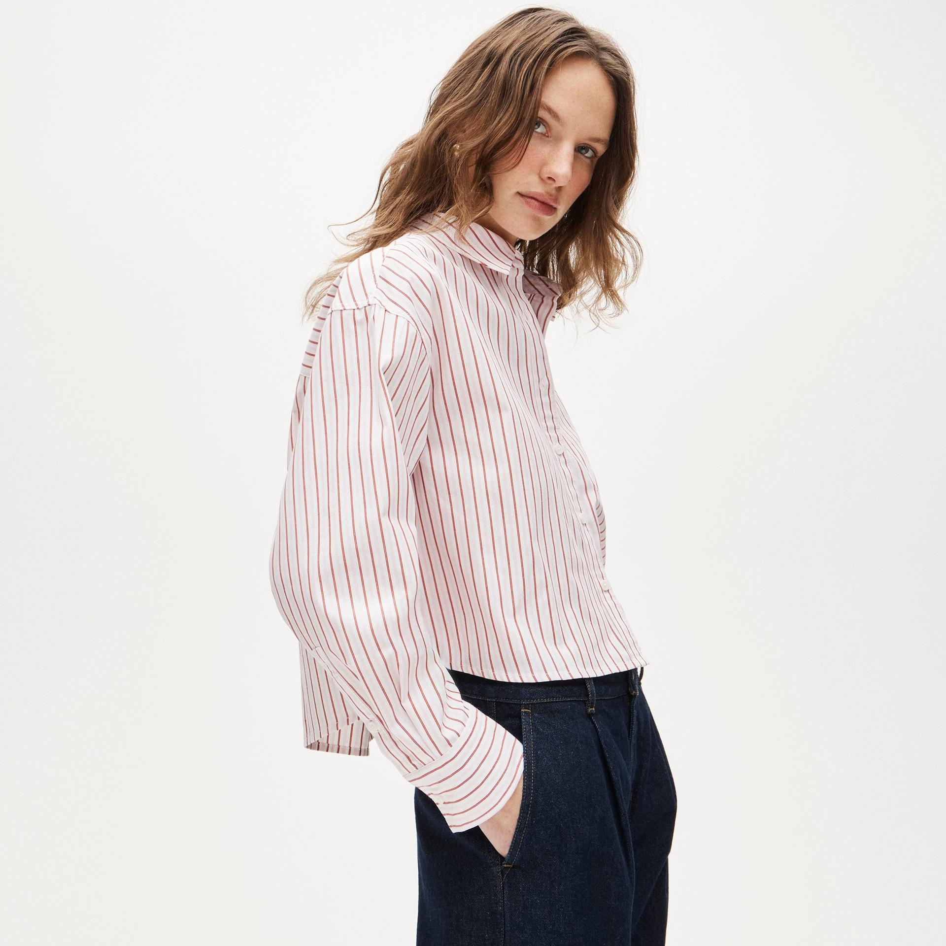 &eacute;tienne cropped button-up shirt in striped cotton poplin