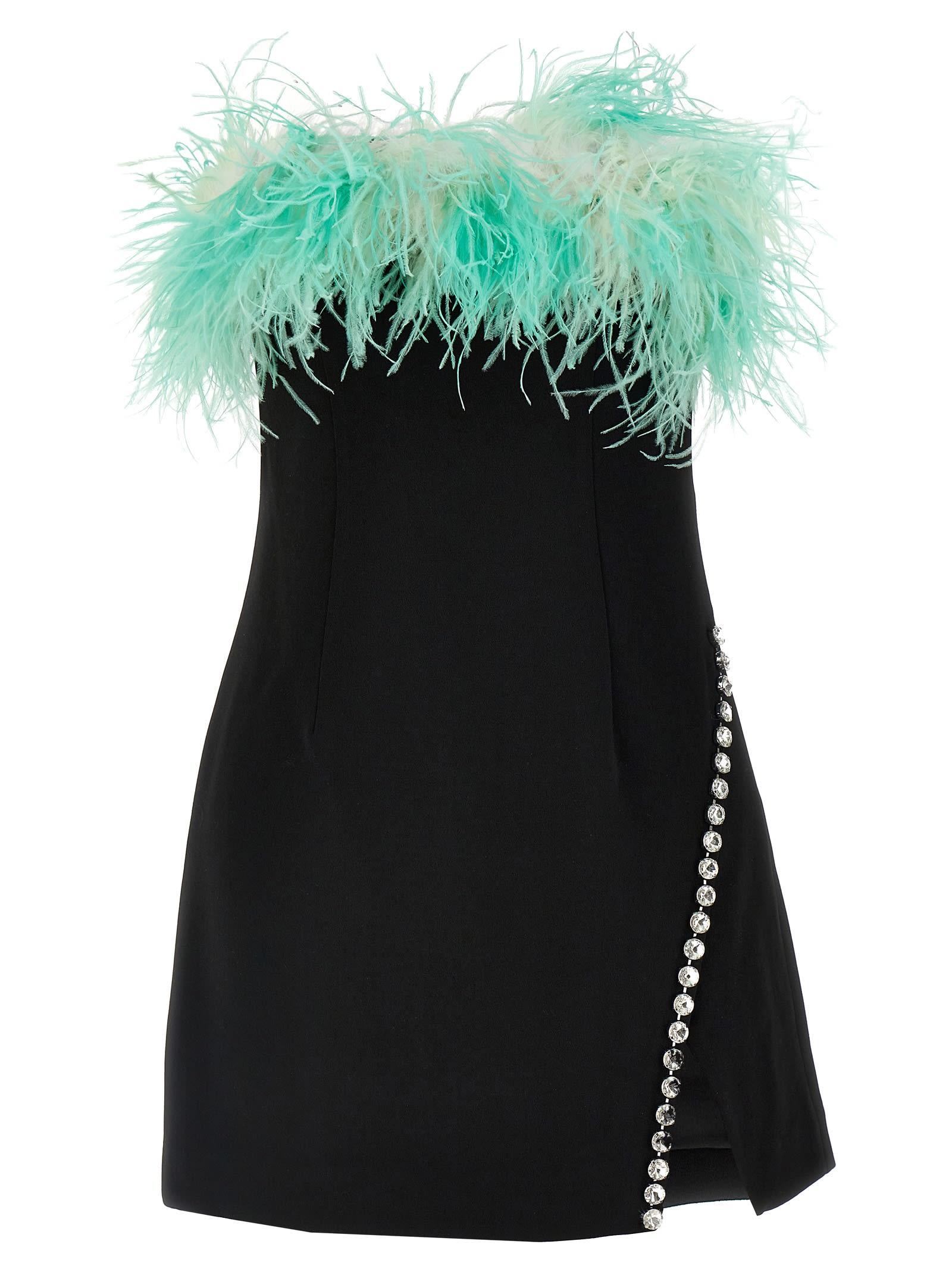 'black sequin feather mini' dress
