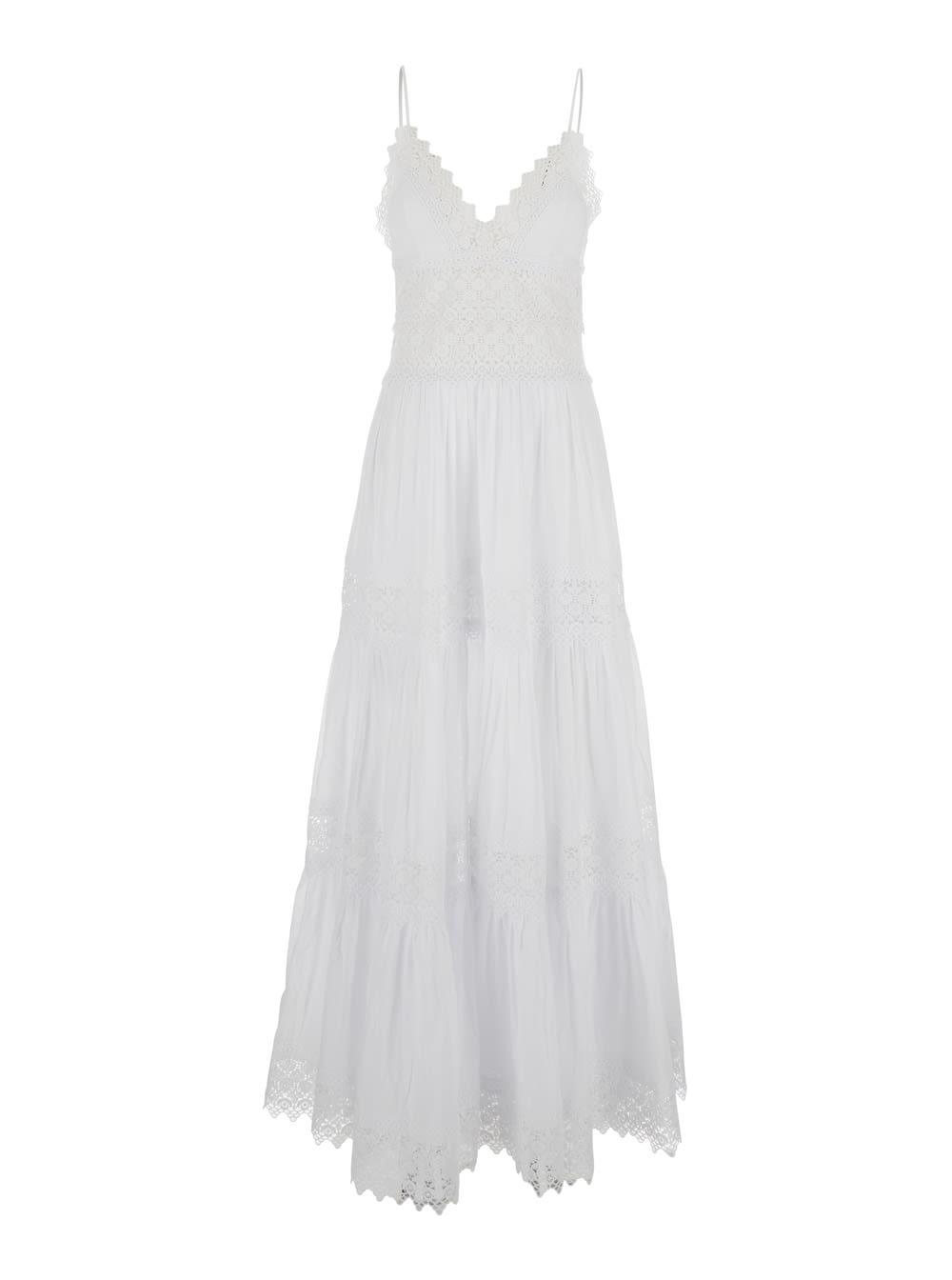 'cindy' white long dress with cutout on the back and lace details in cotton woman