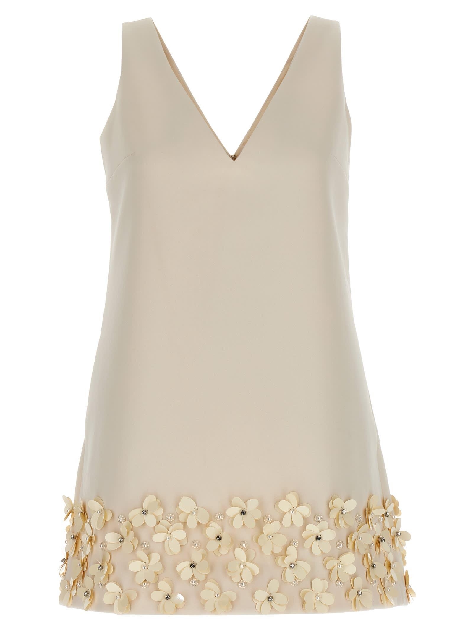 'cream crepe 3d sequin mini' dress