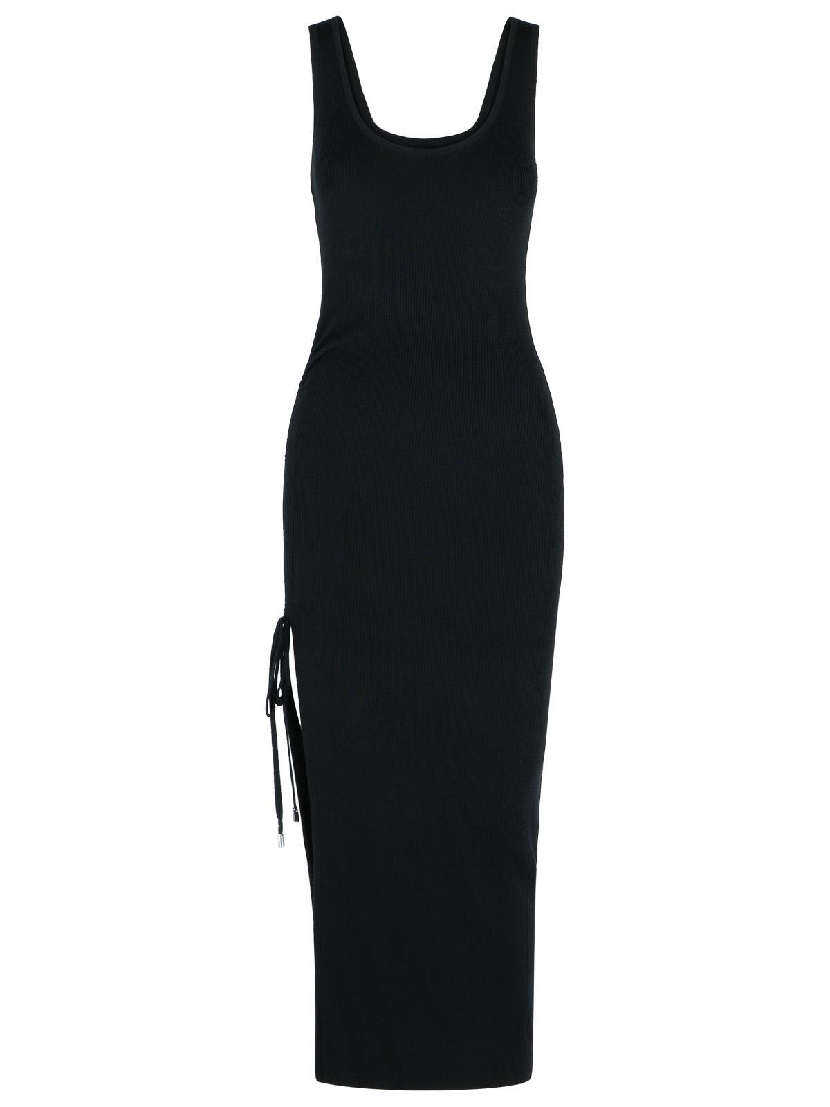 'ruched' black wool blend dress