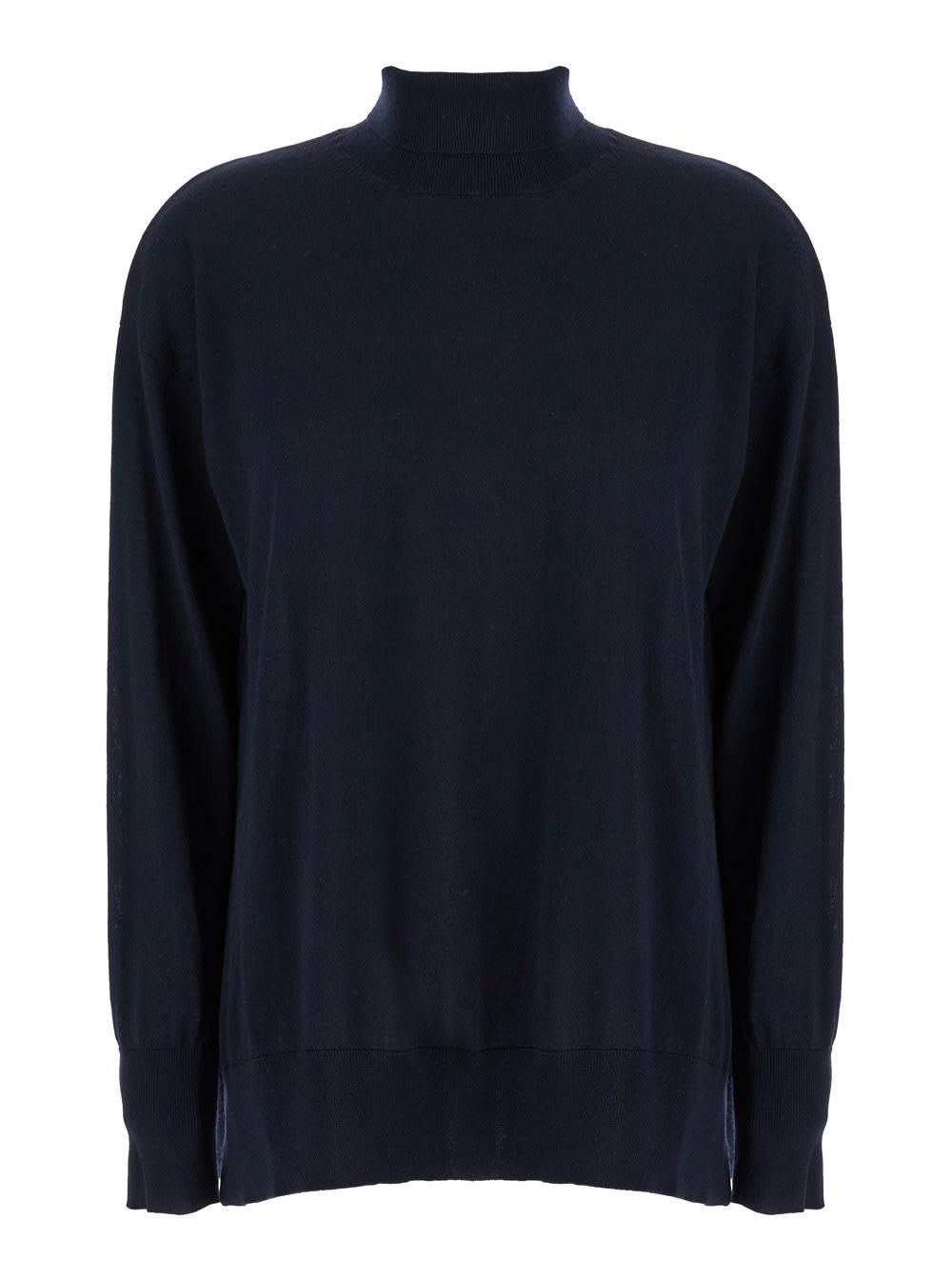 's max mara blue high neck sweater in wool woman