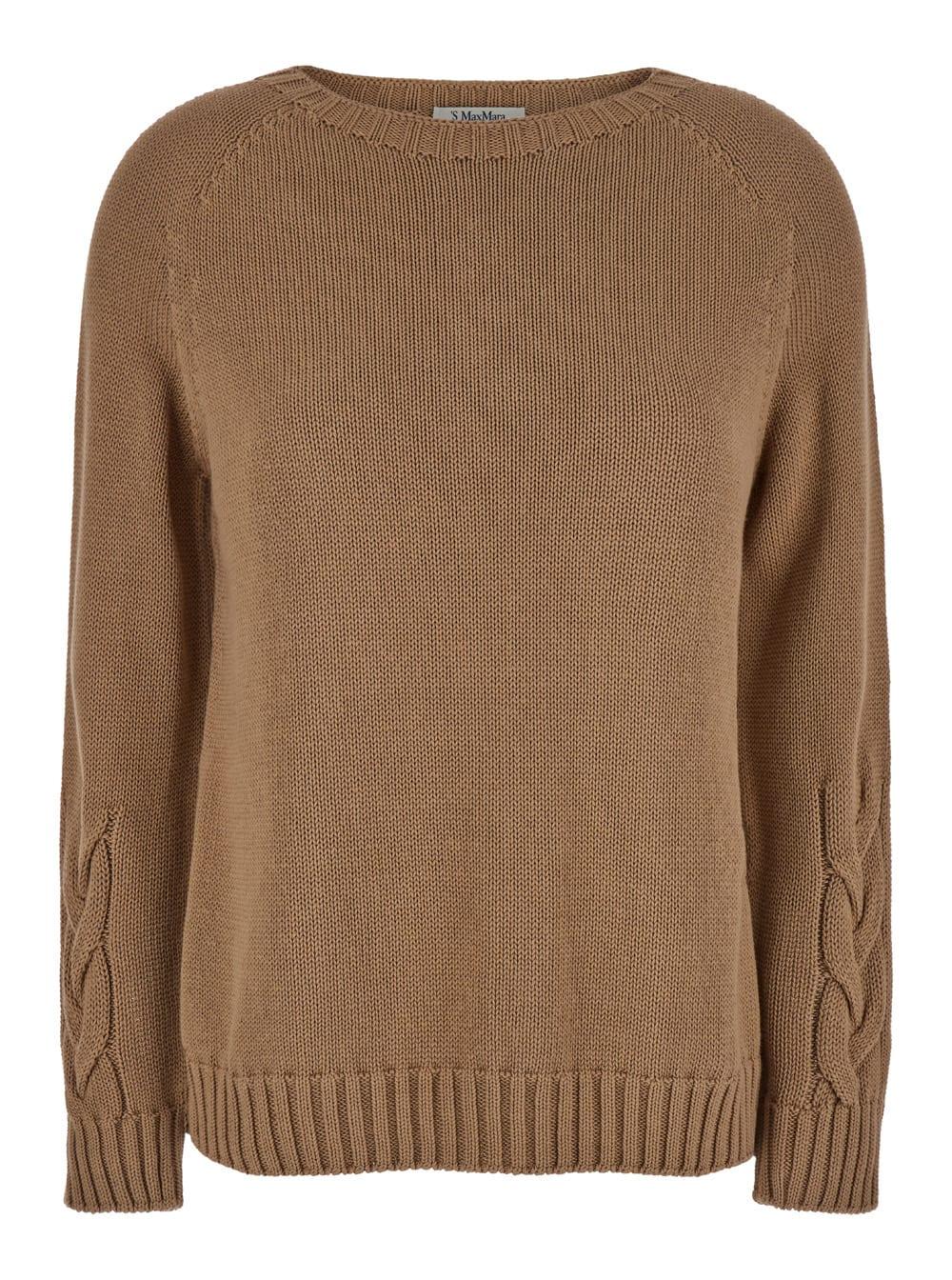 's max mara harald beige cable-knit sweater with u neckline in cotton woman