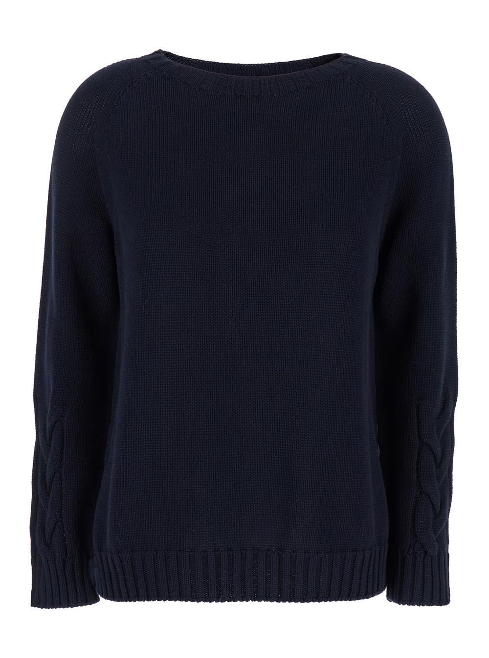 's max mara harald blue cable-knit sweater with u neckline in cotton woman