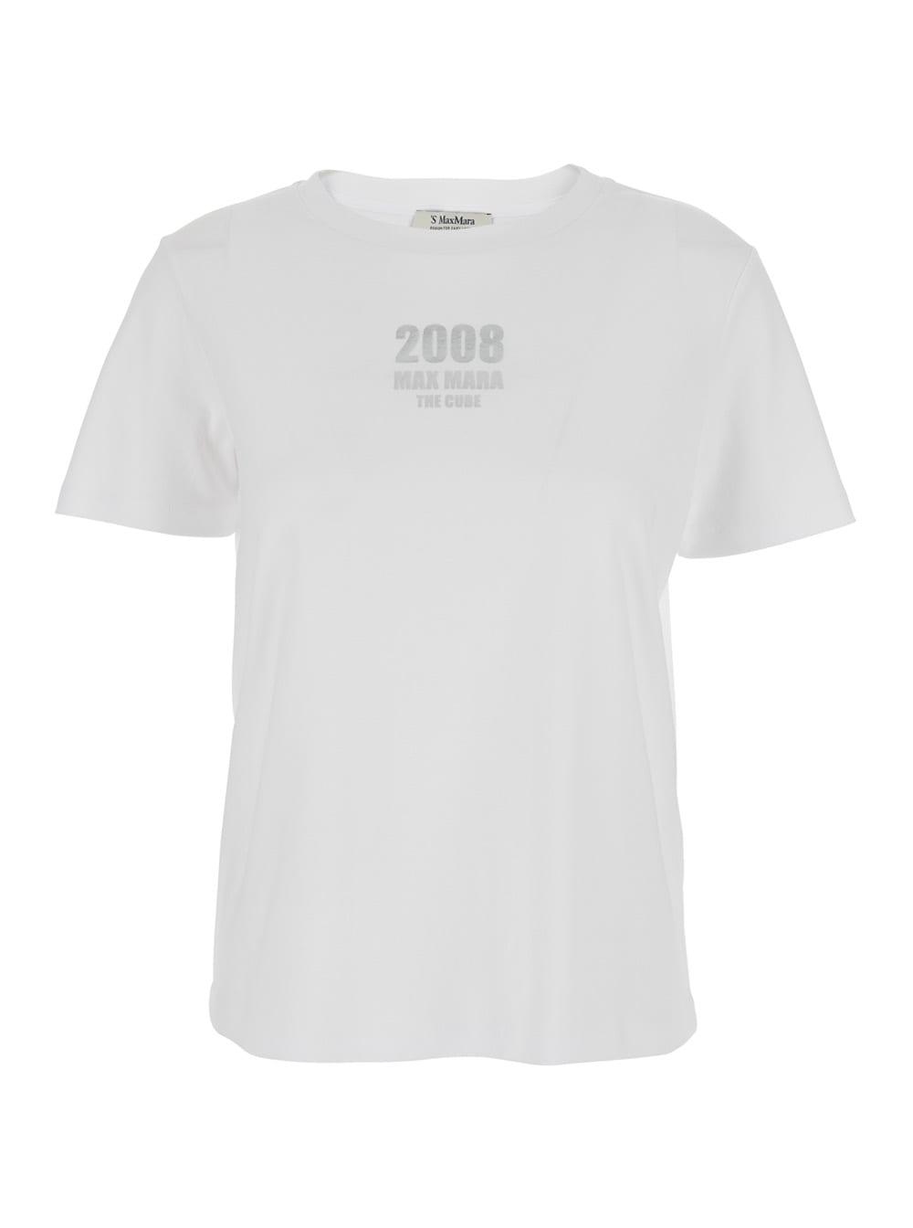 's max mara quieto white crewneck t-shirt with logo print on the front in cotton woman