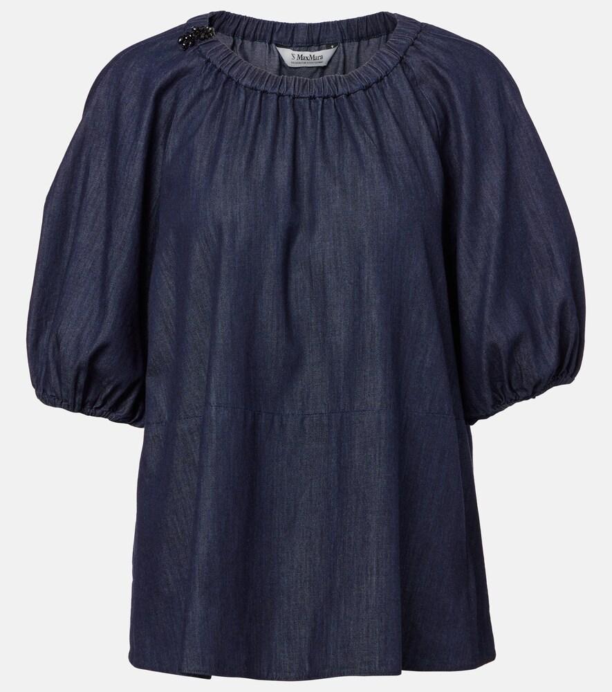 's max mara talia embellished cotton chambray top