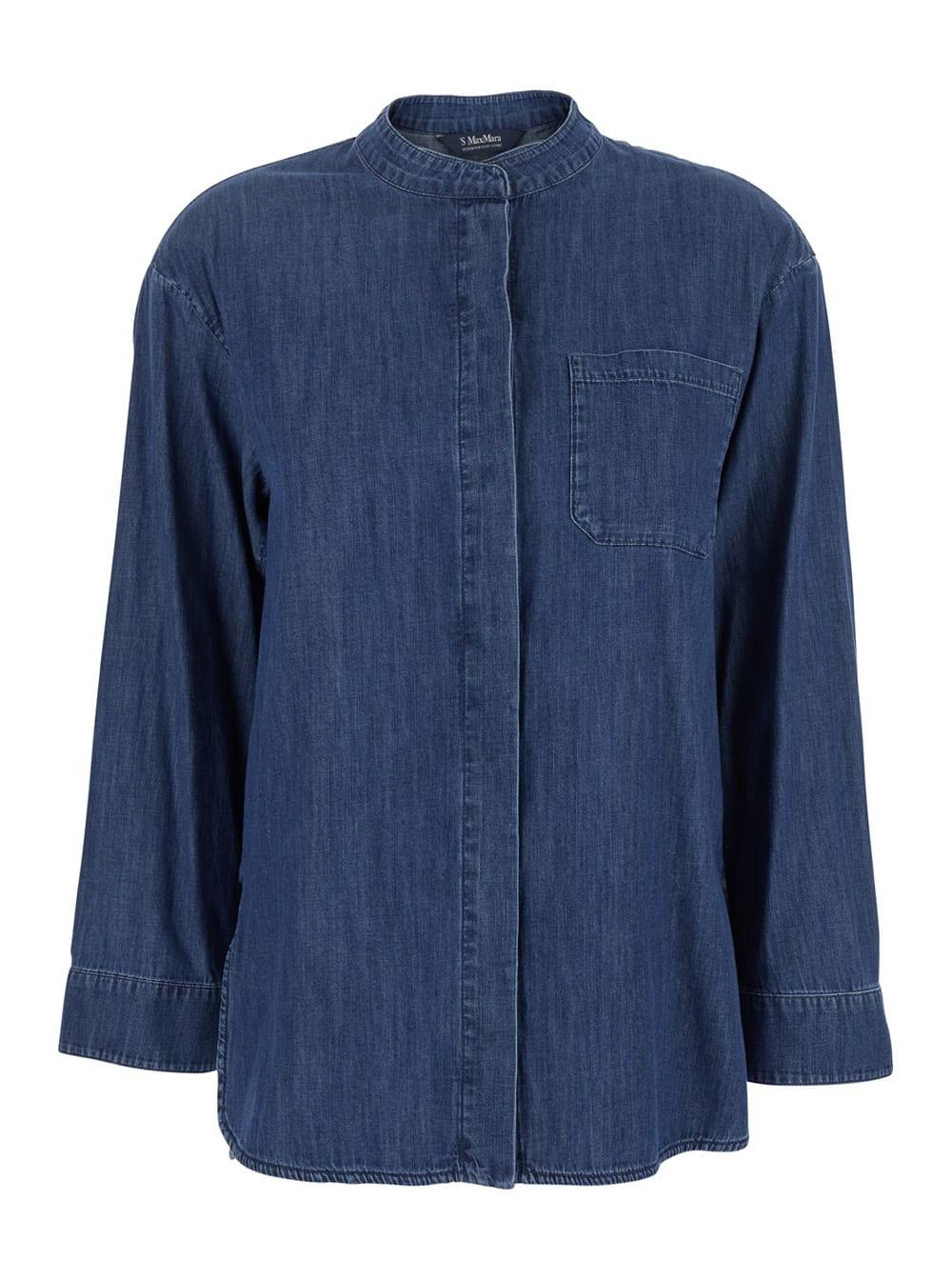 's max mara unito blue shirt with dropped shoulders and chest pocket in denim woman