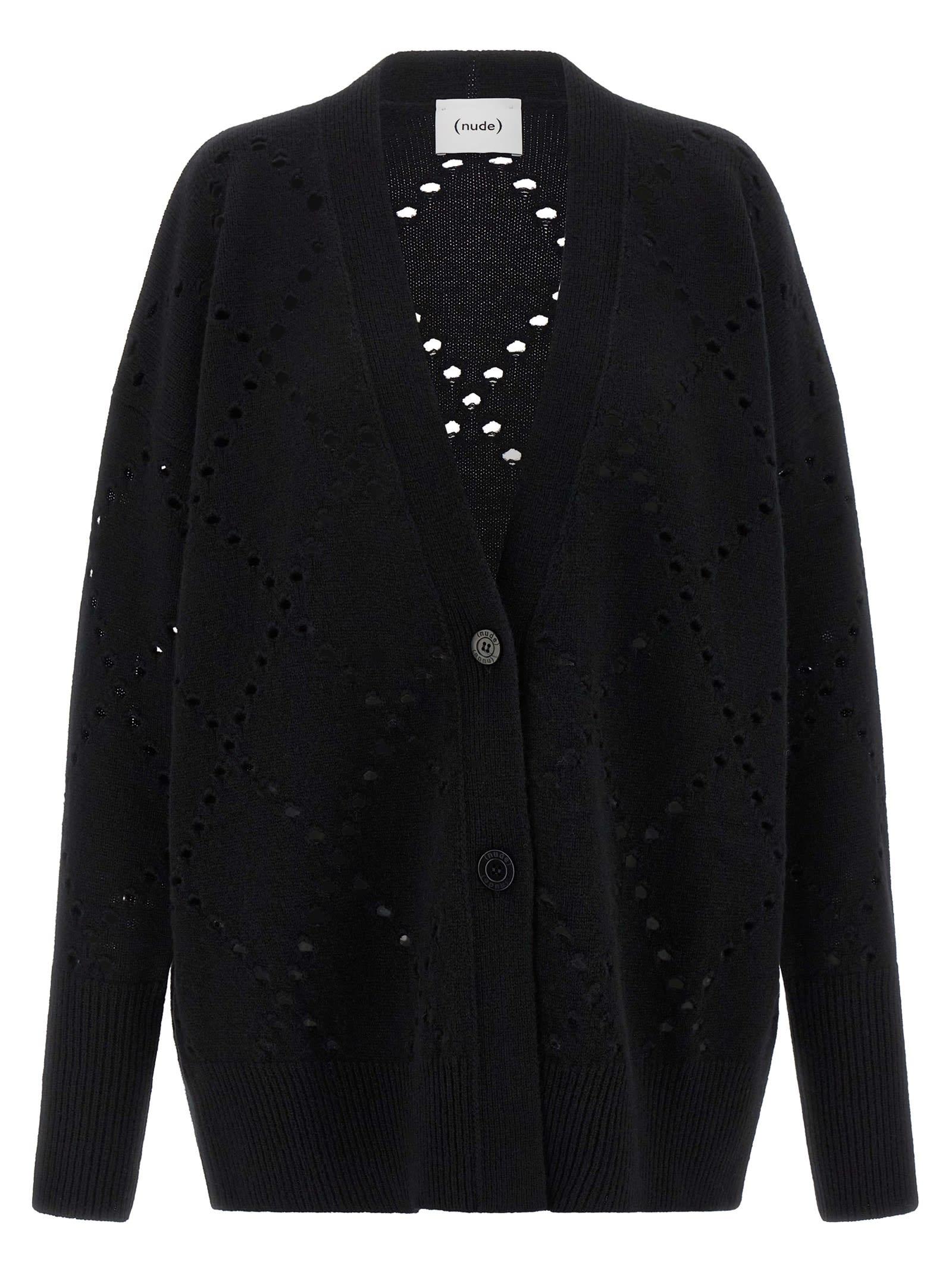 (nude) argyle cut-out cardigan