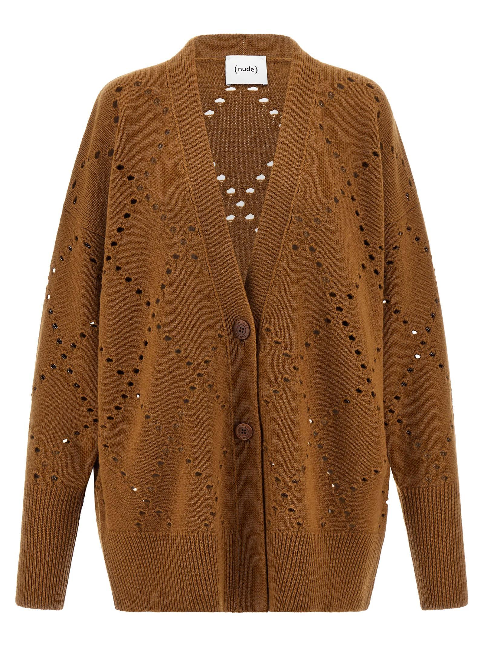 (nude) argyle cut-out cardigan
