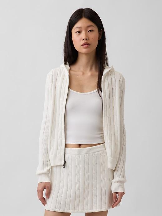 100% cotton cable-knit zip cardigan