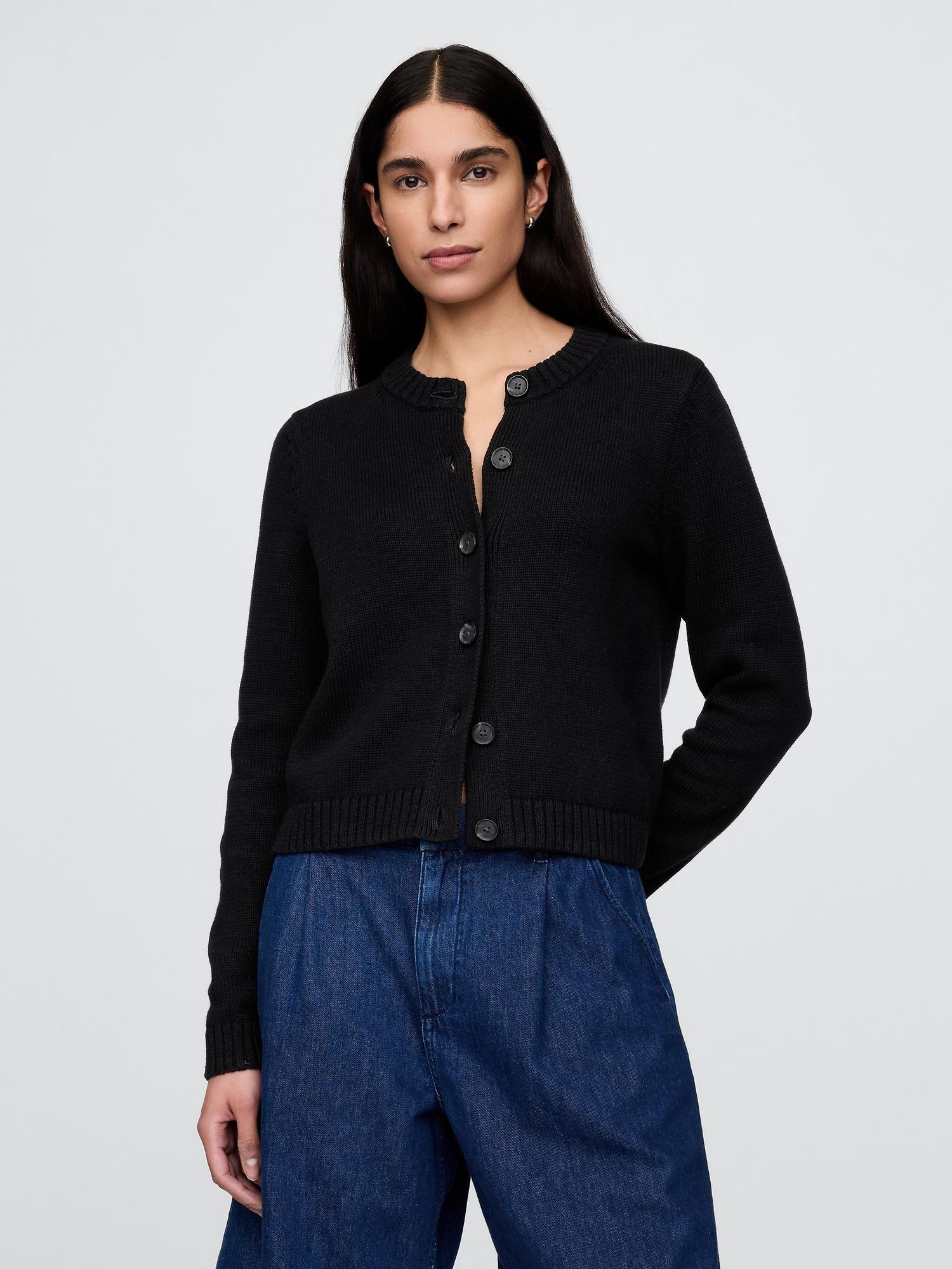 100% cotton crewneck cardigan