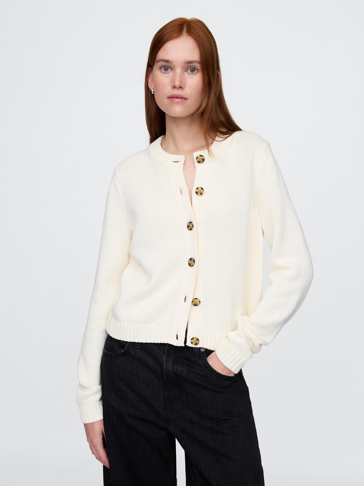 100% cotton crewneck cardigan