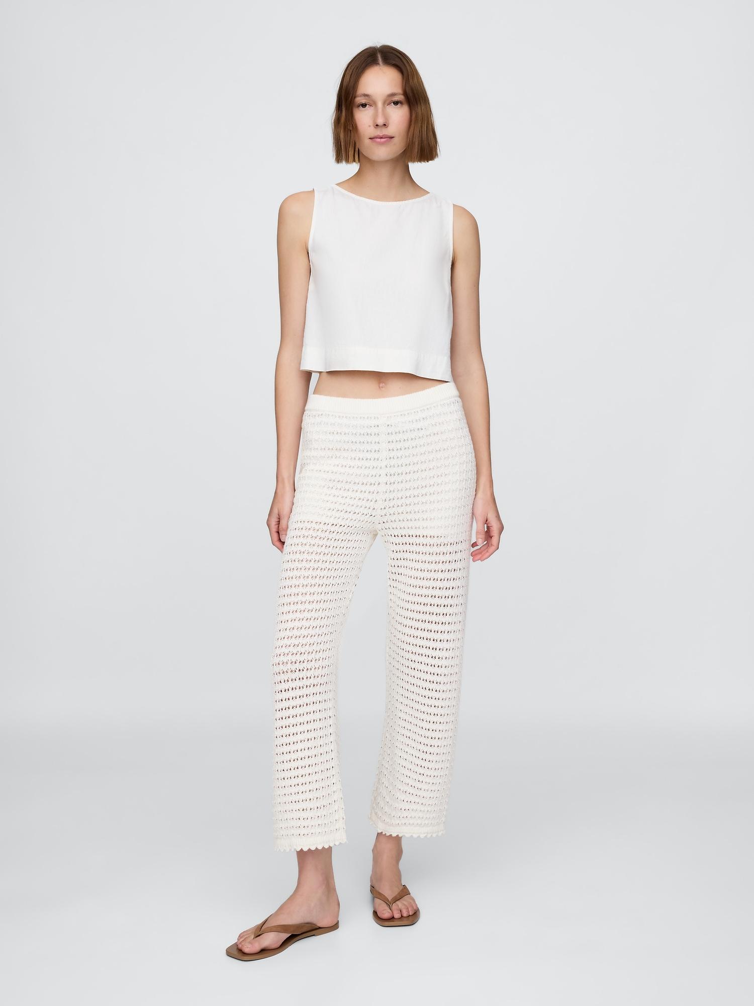100% cotton crochet ankle pants