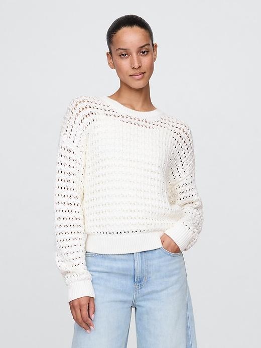 100% cotton crochet crewneck sweater