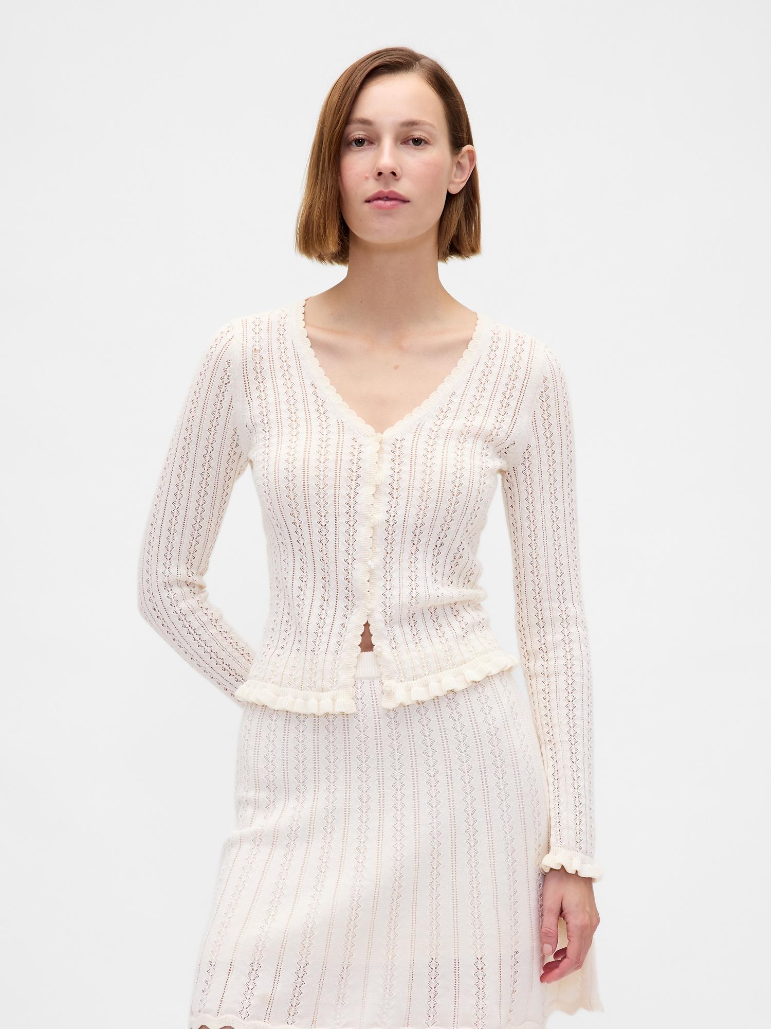 100% cotton pointelle cardigan