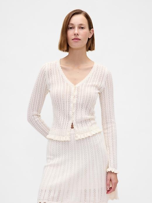 100% cotton pointelle cardigan