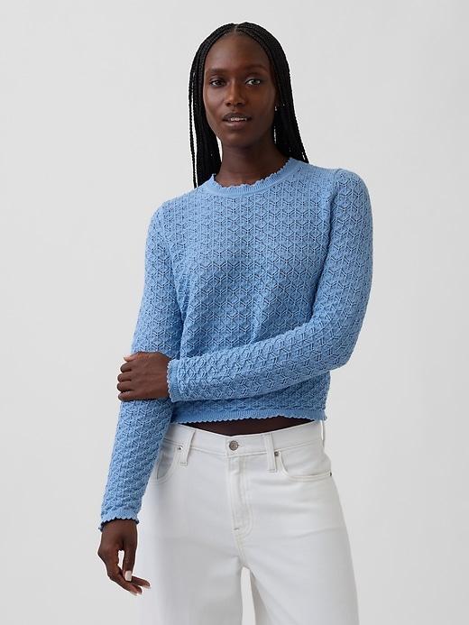 100% cotton pointelle crop sweater