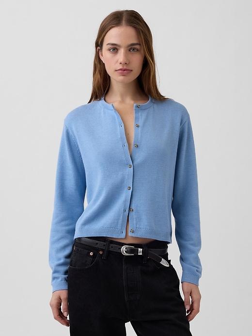100% cotton relaxed crop cardigan sweater