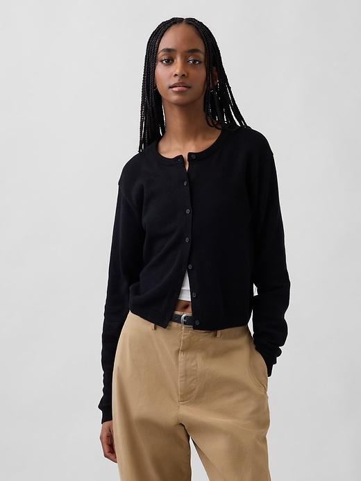 100% cotton relaxed crop cardigan sweater