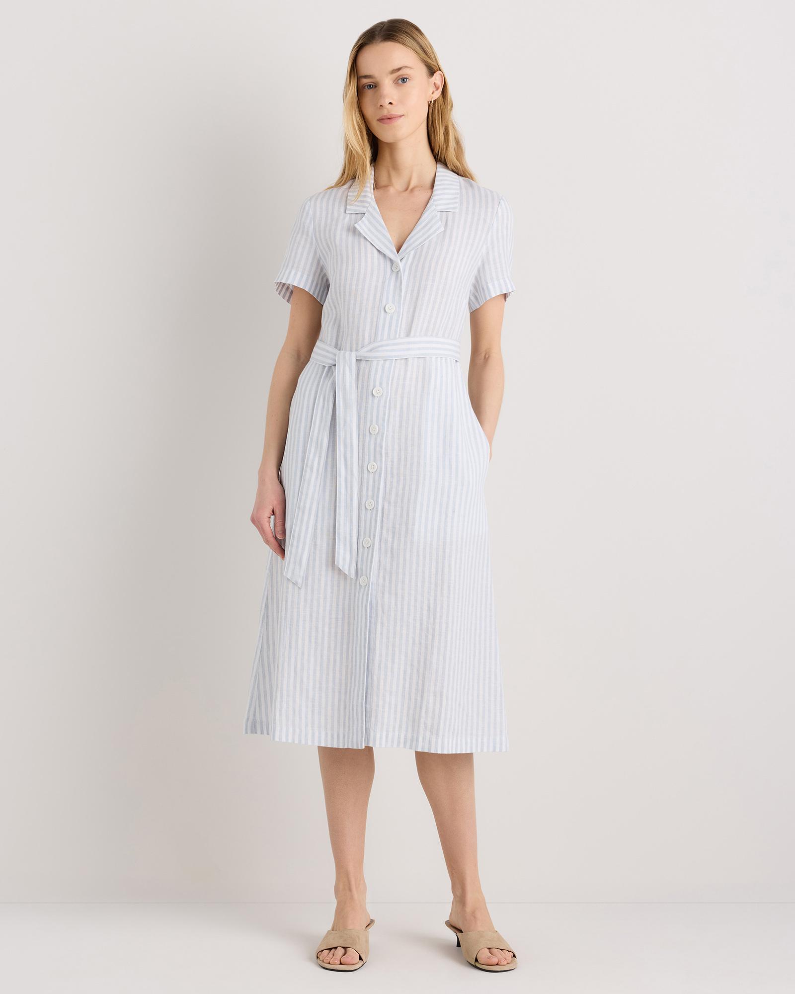 100% european linen button front dress