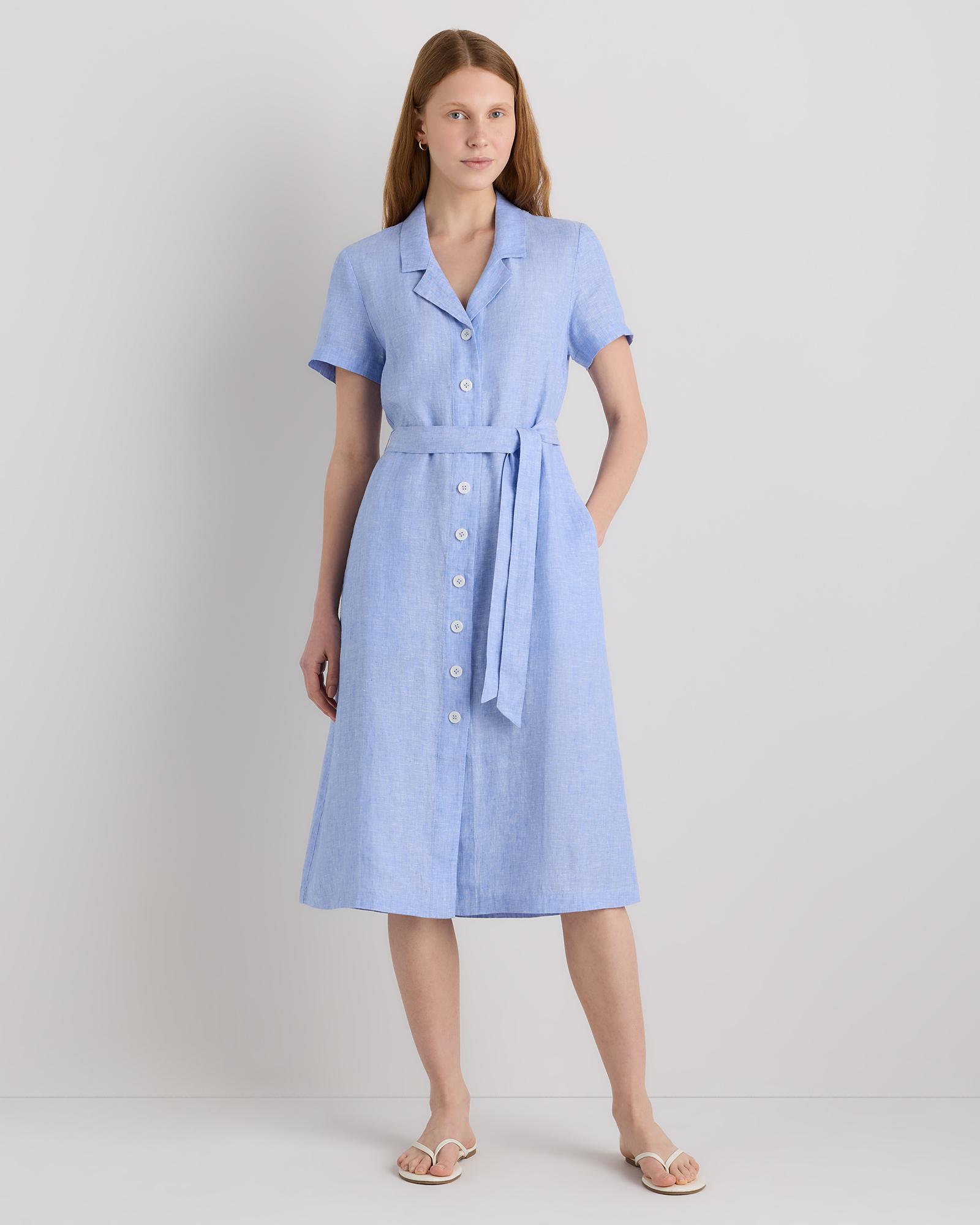 100% european linen button front dress
