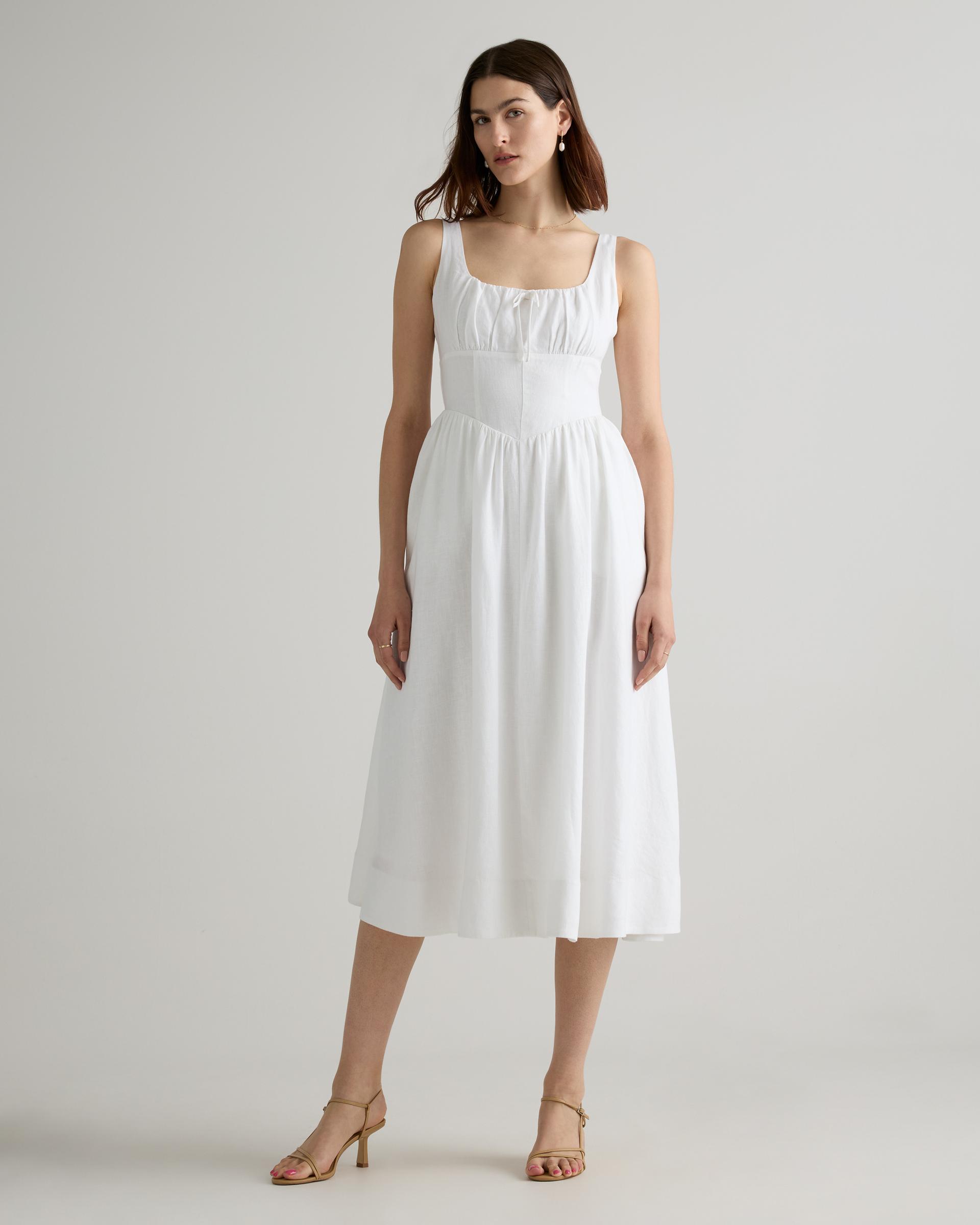 100% european linen corset midi dress