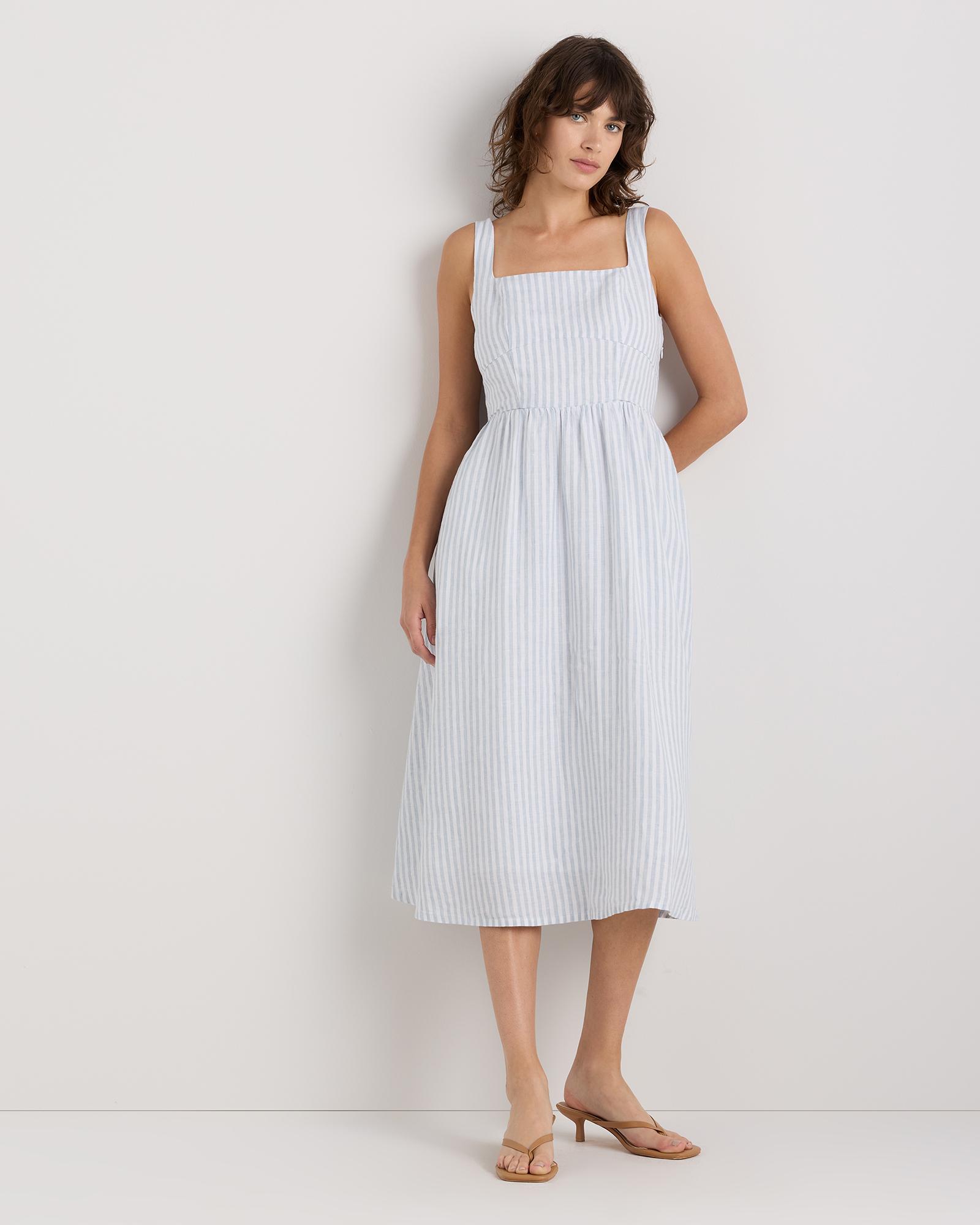 100% european linen fit & flare midi dress