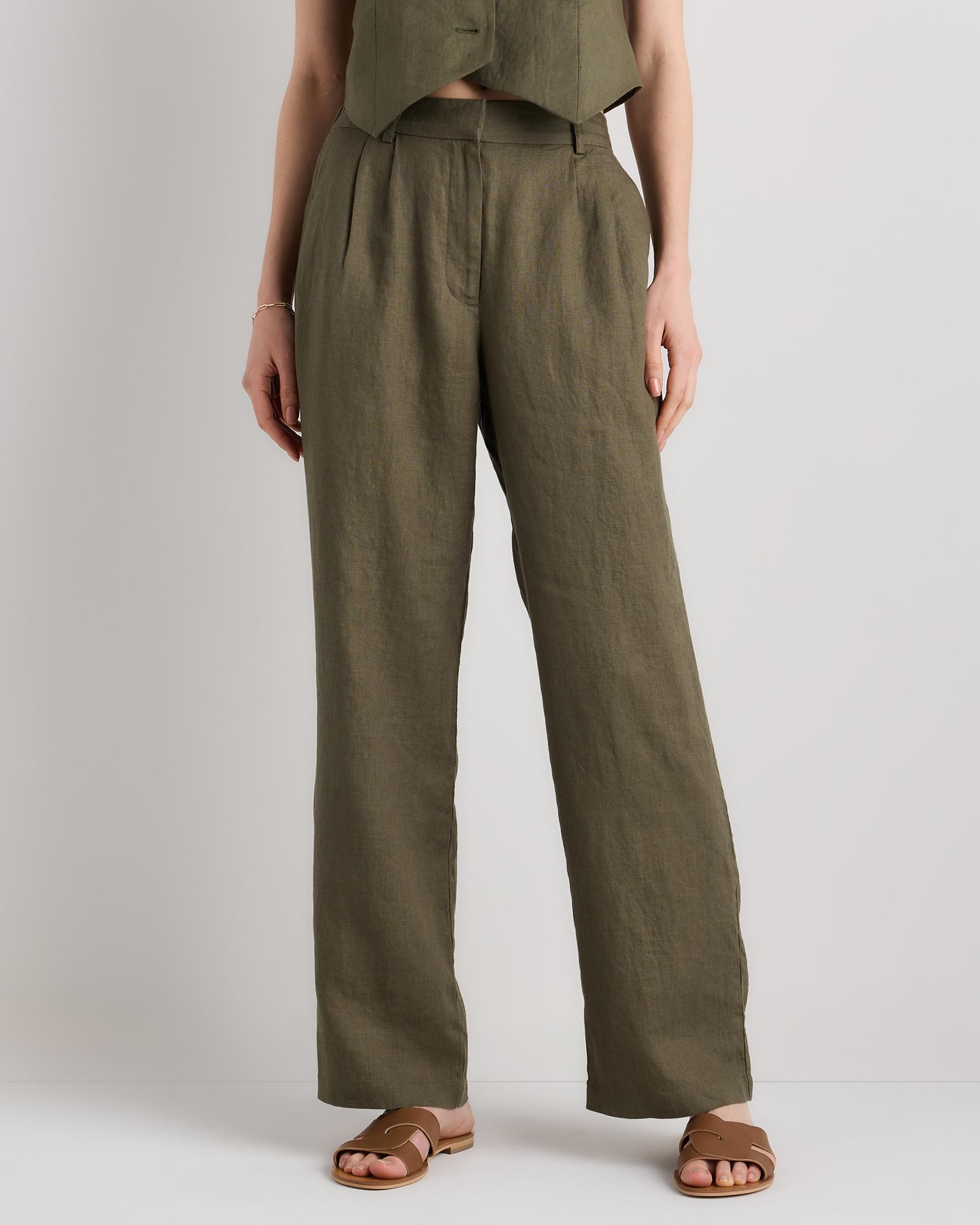 100% european linen pleated trouser