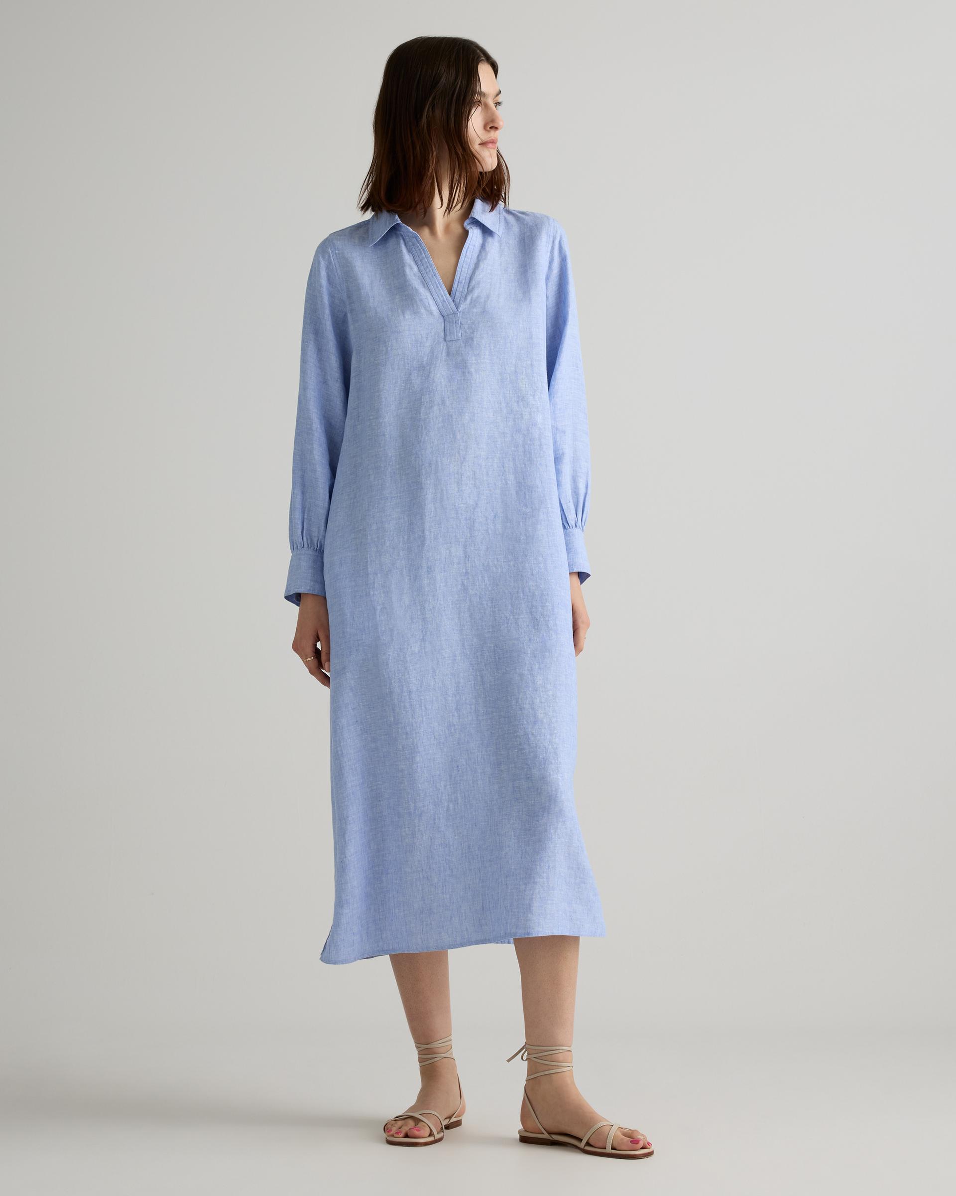 100% european linen popover maxi dress