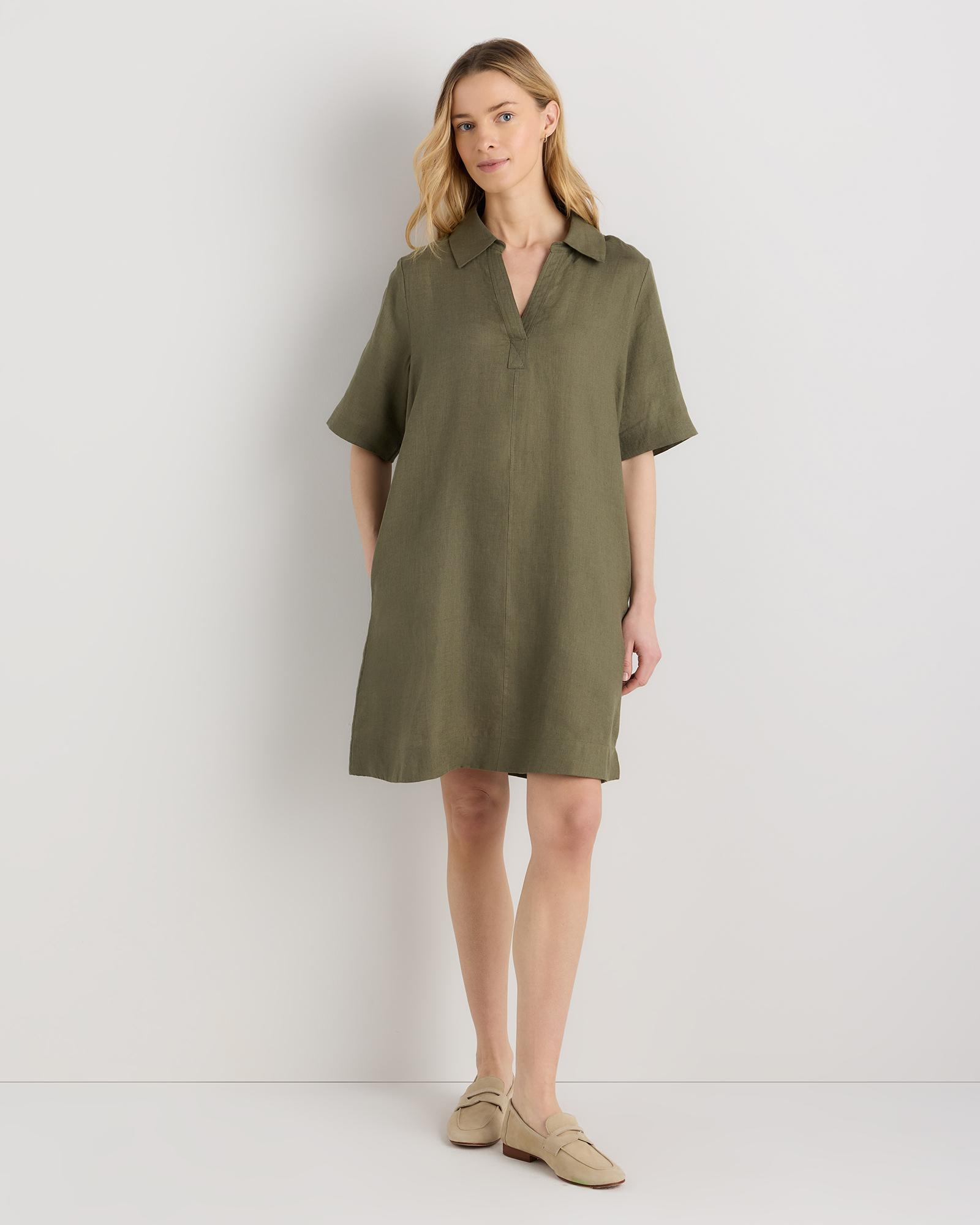 100% european linen popover mini dress