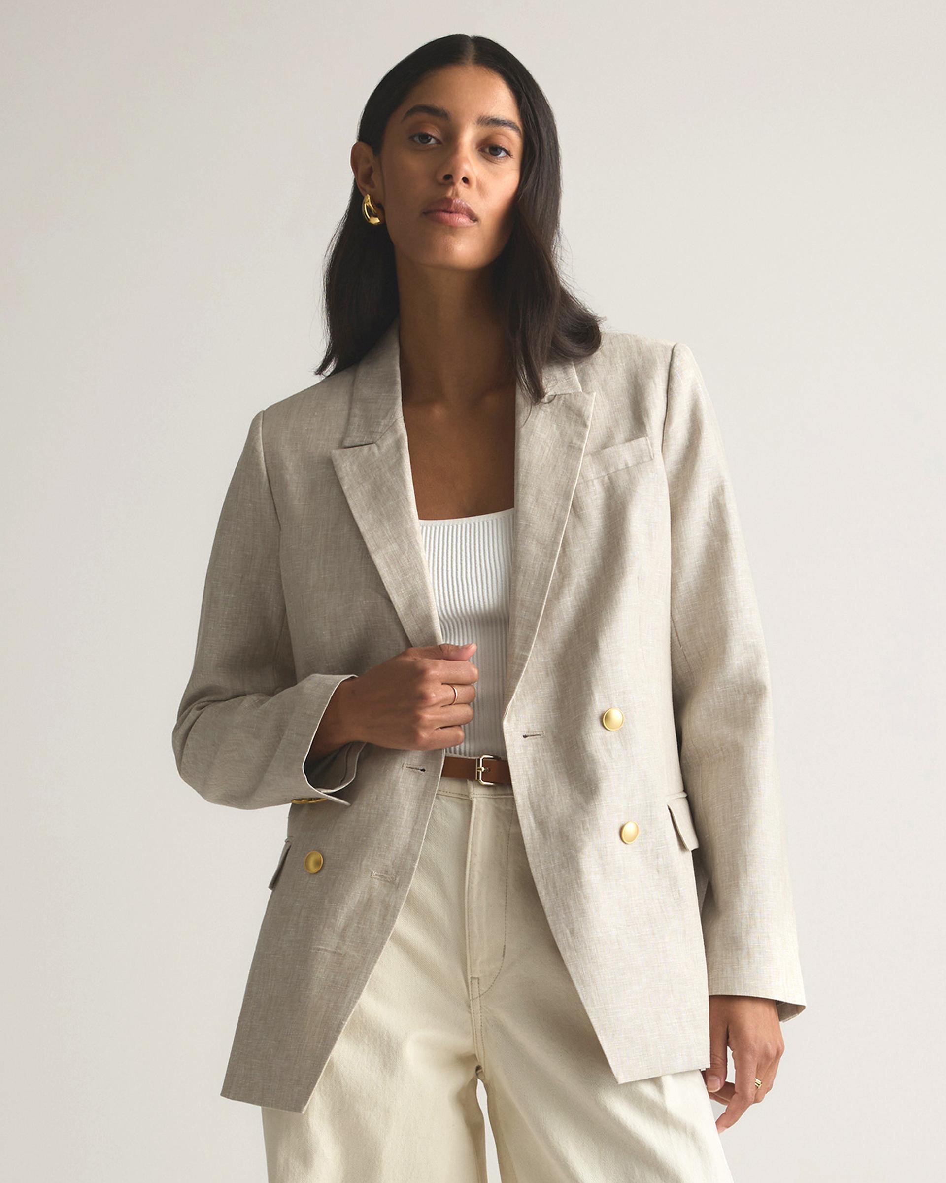 100% european linen relaxed double-breasted blazer