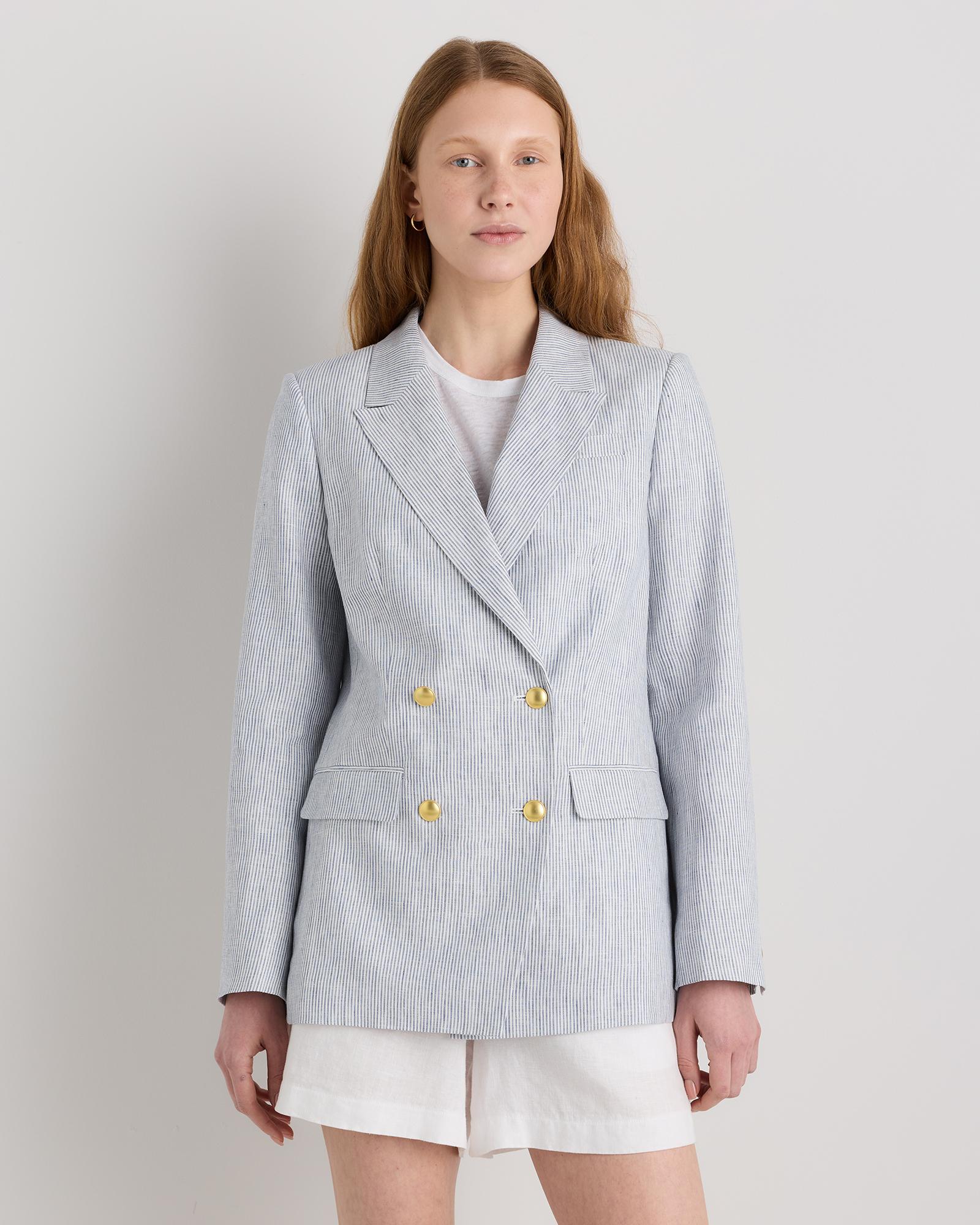 100% european linen relaxed double-breasted blazer