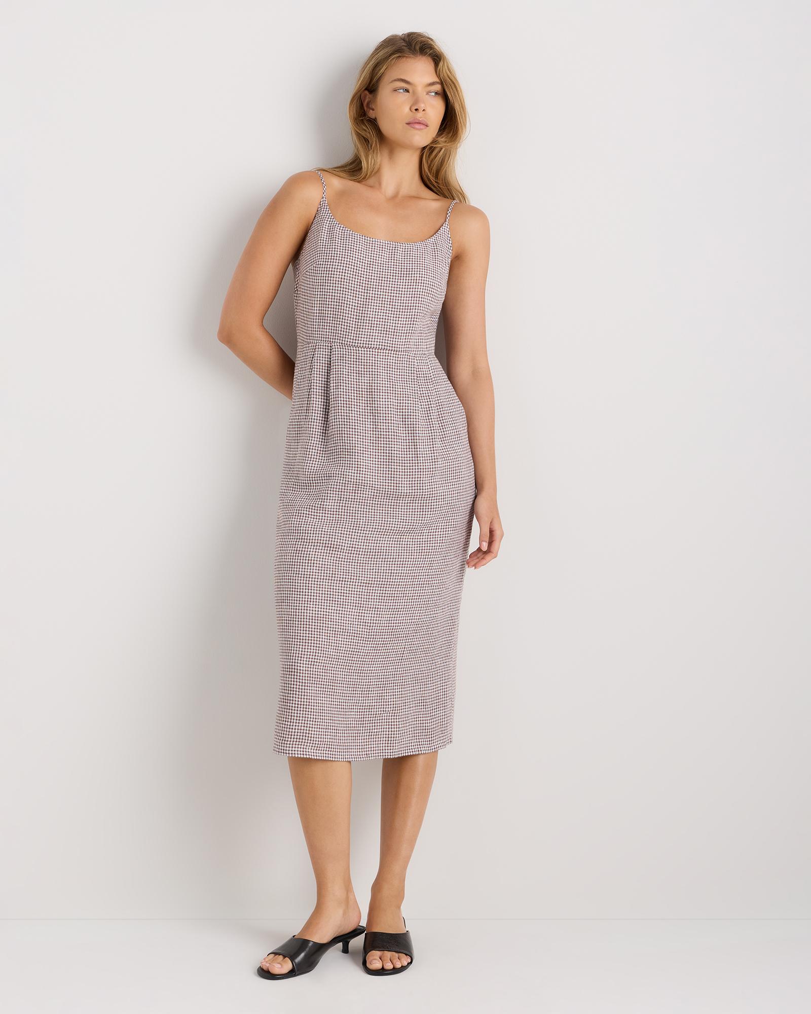 100% european linen scoop neck midi dress