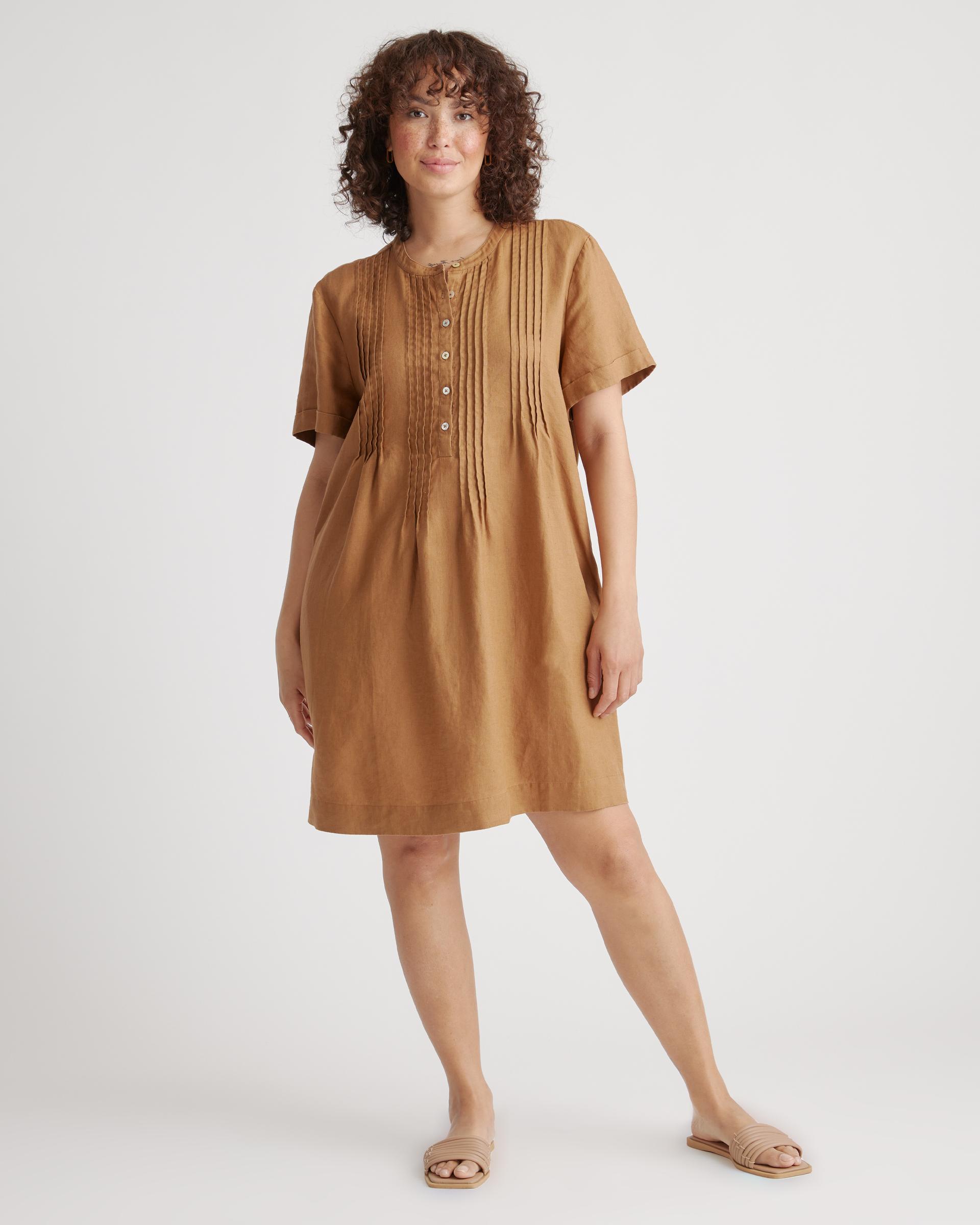 100% european linen short sleeve swing dress