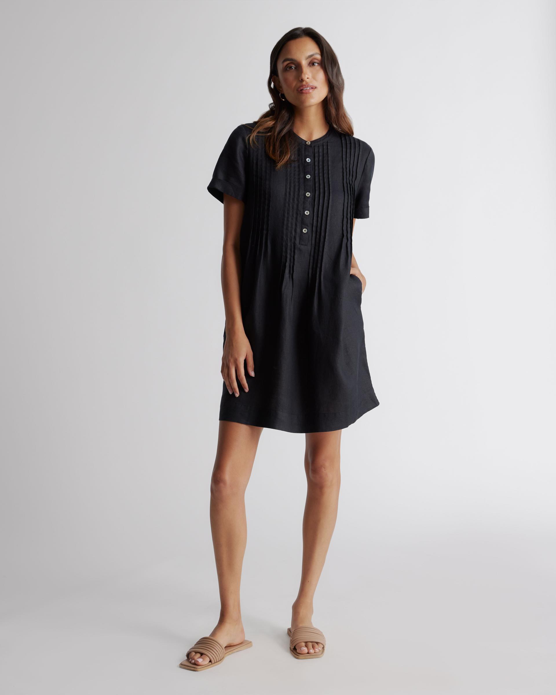 100% european linen short sleeve swing dress