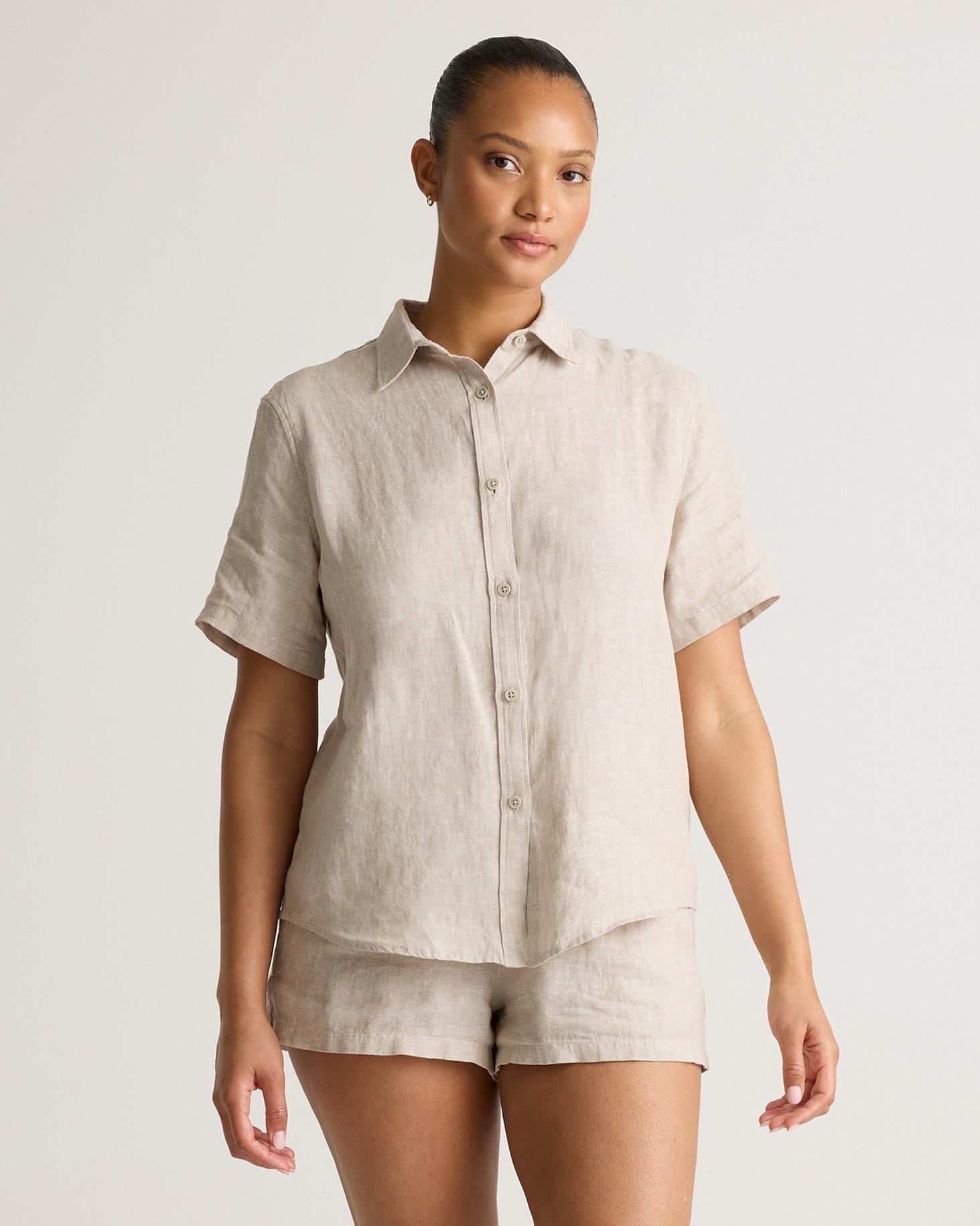 100% european linen shorts pajama set