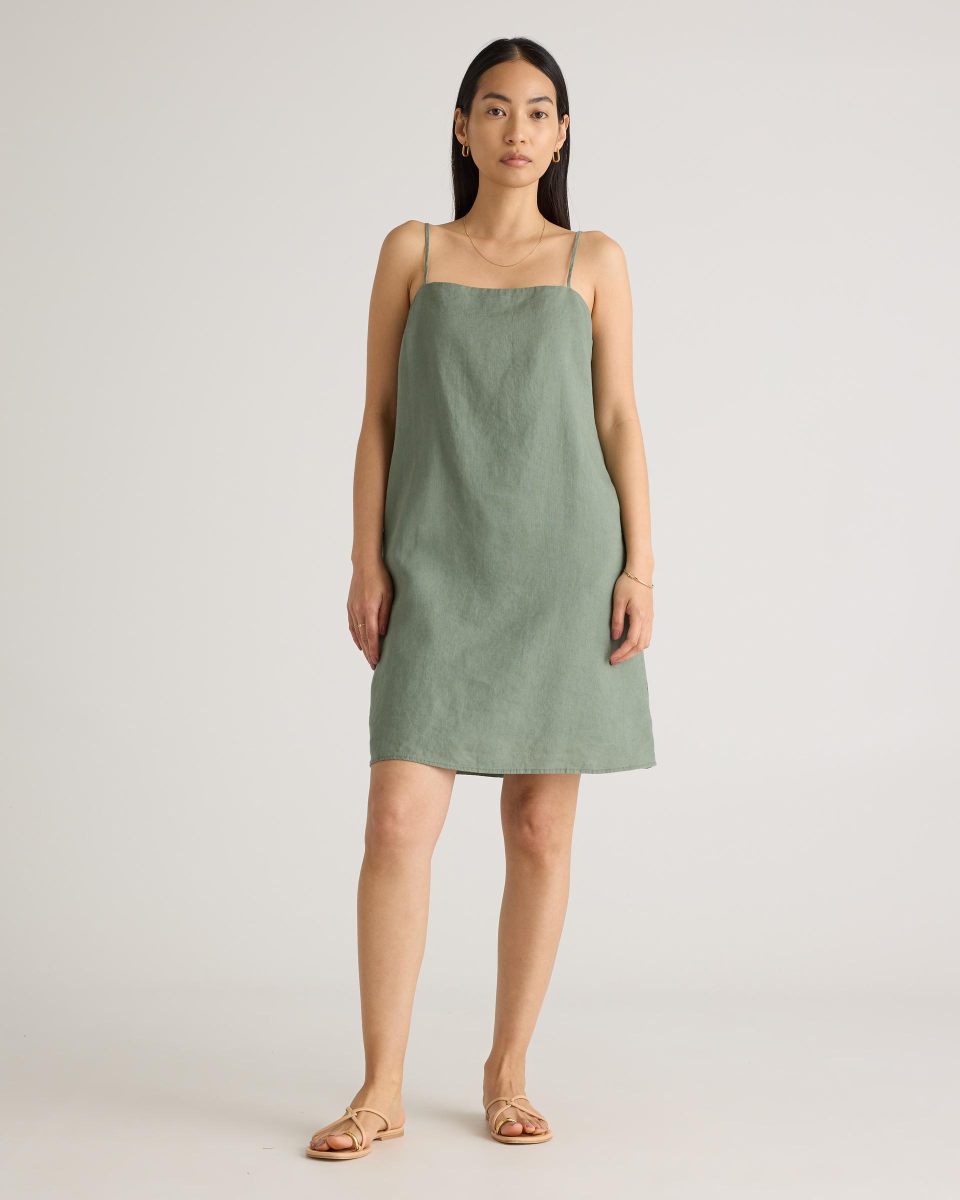 100% european linen spaghetti strap mini dress