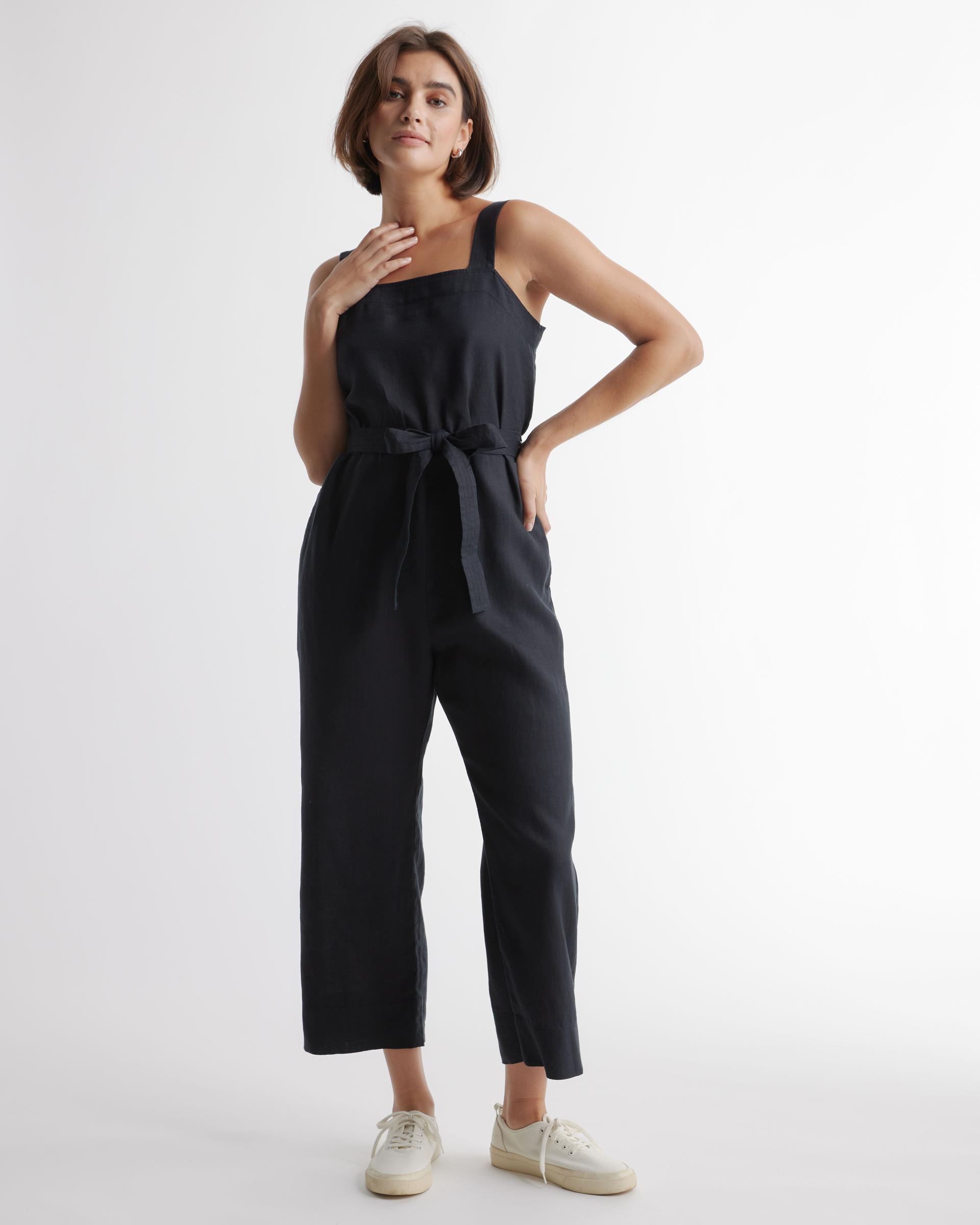 100% european linen square neck jumpsuit