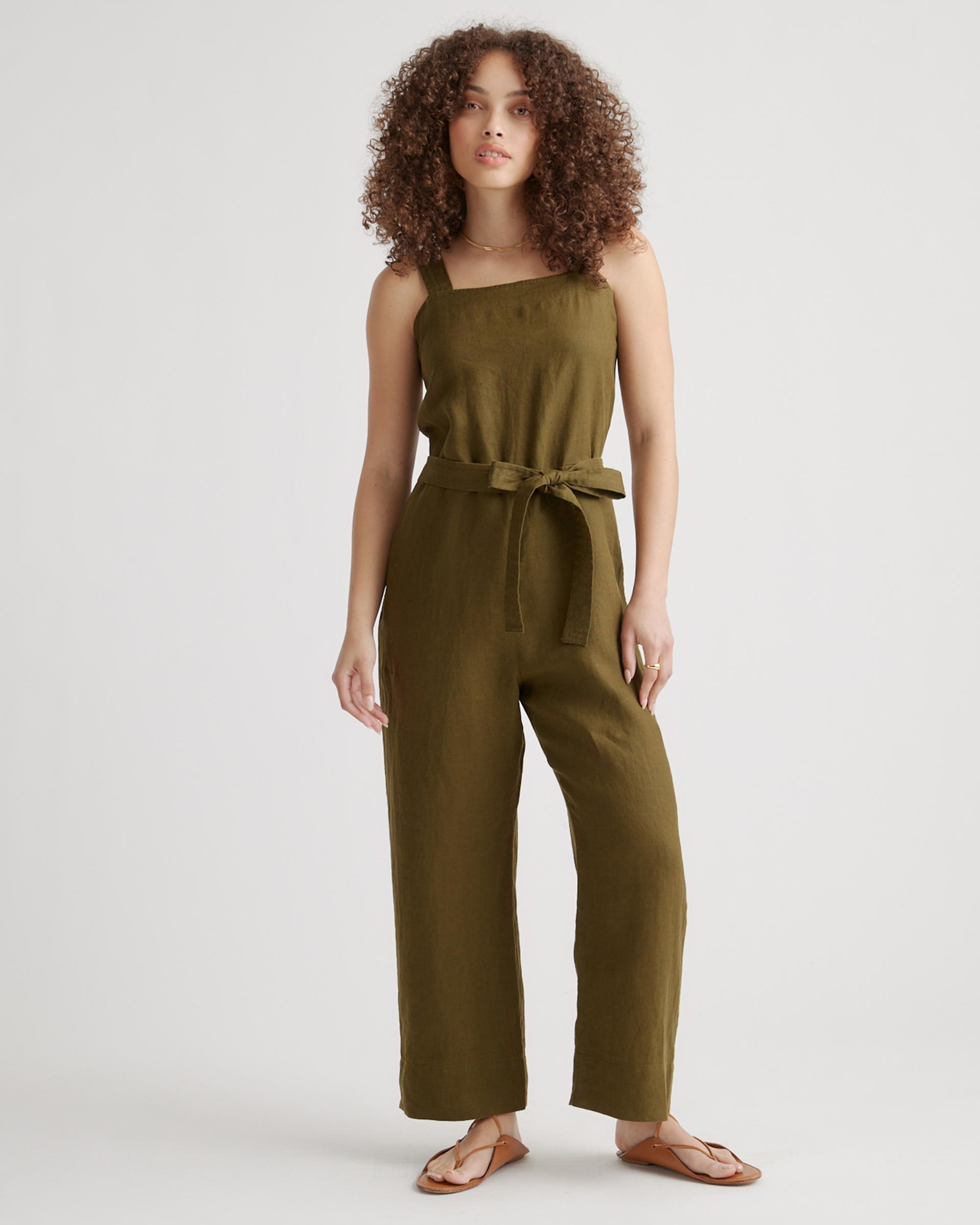 100% european linen square neck jumpsuit