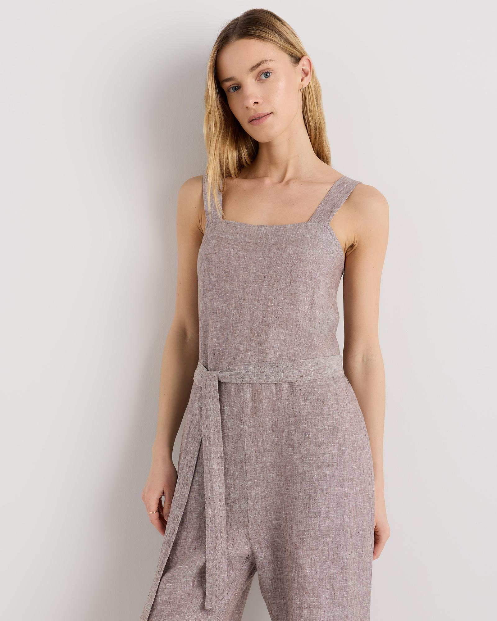 100% european linen square neck jumpsuit