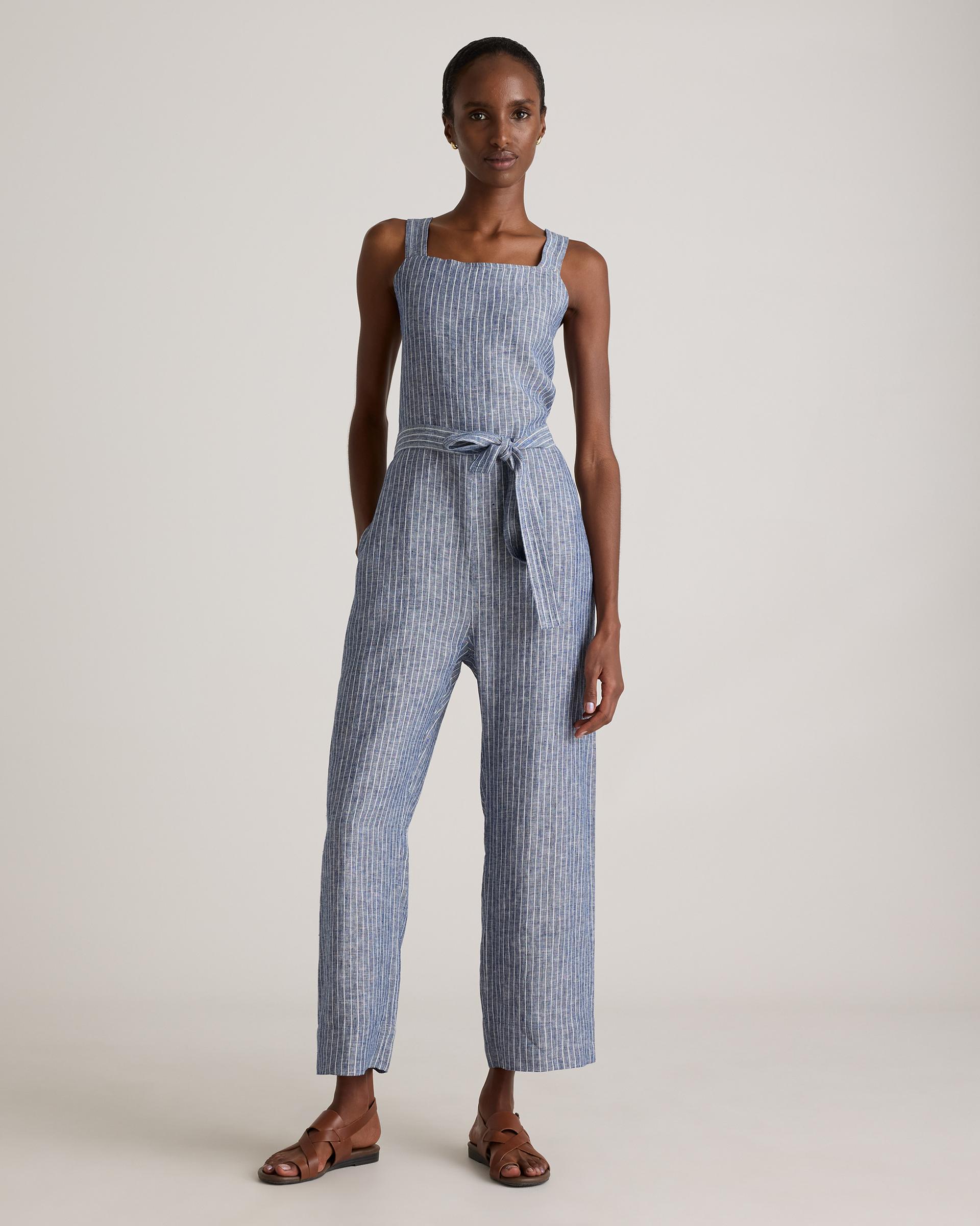 100% european linen square neck jumpsuit