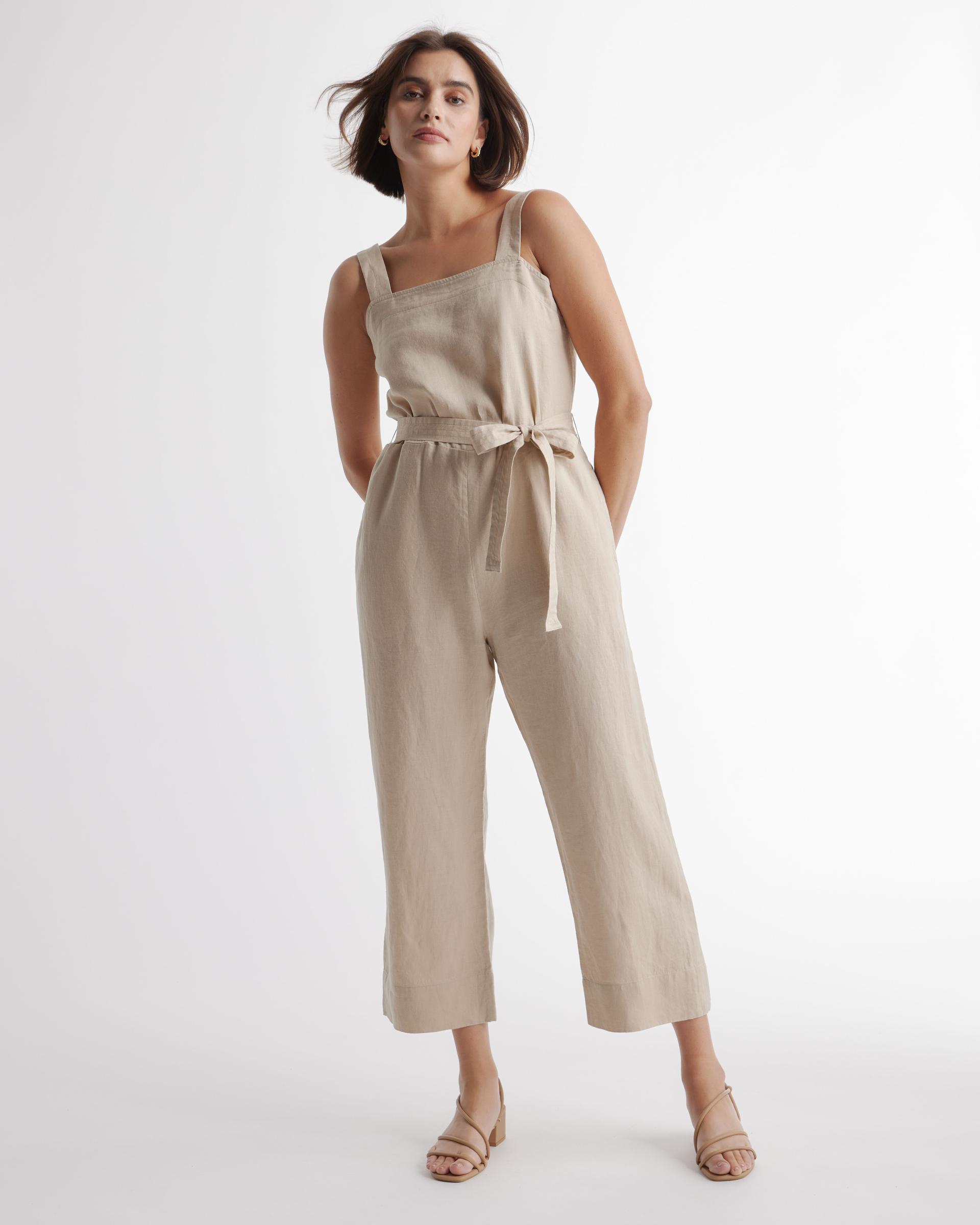 100% european linen square neck jumpsuit