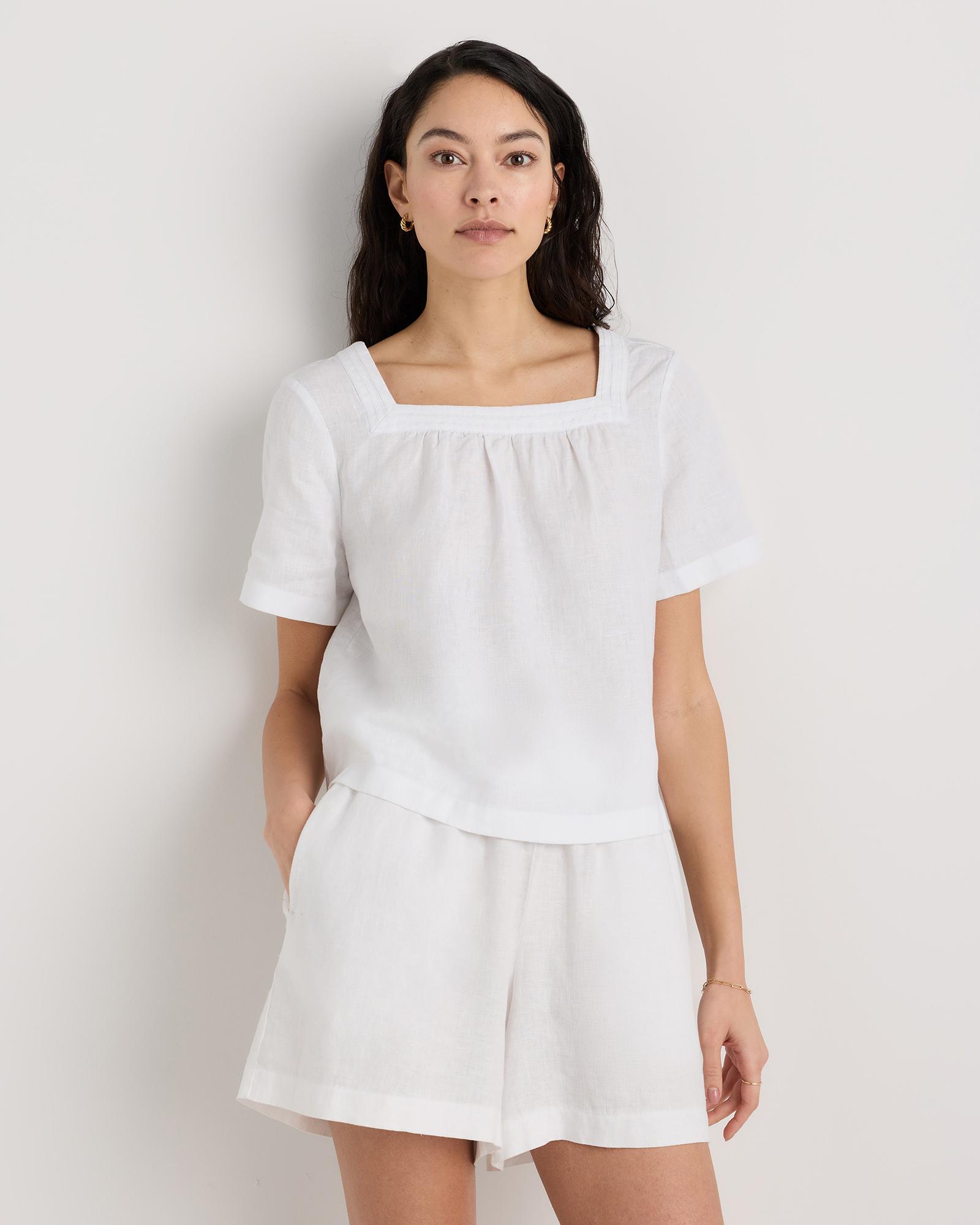 100% european linen square neck swing top