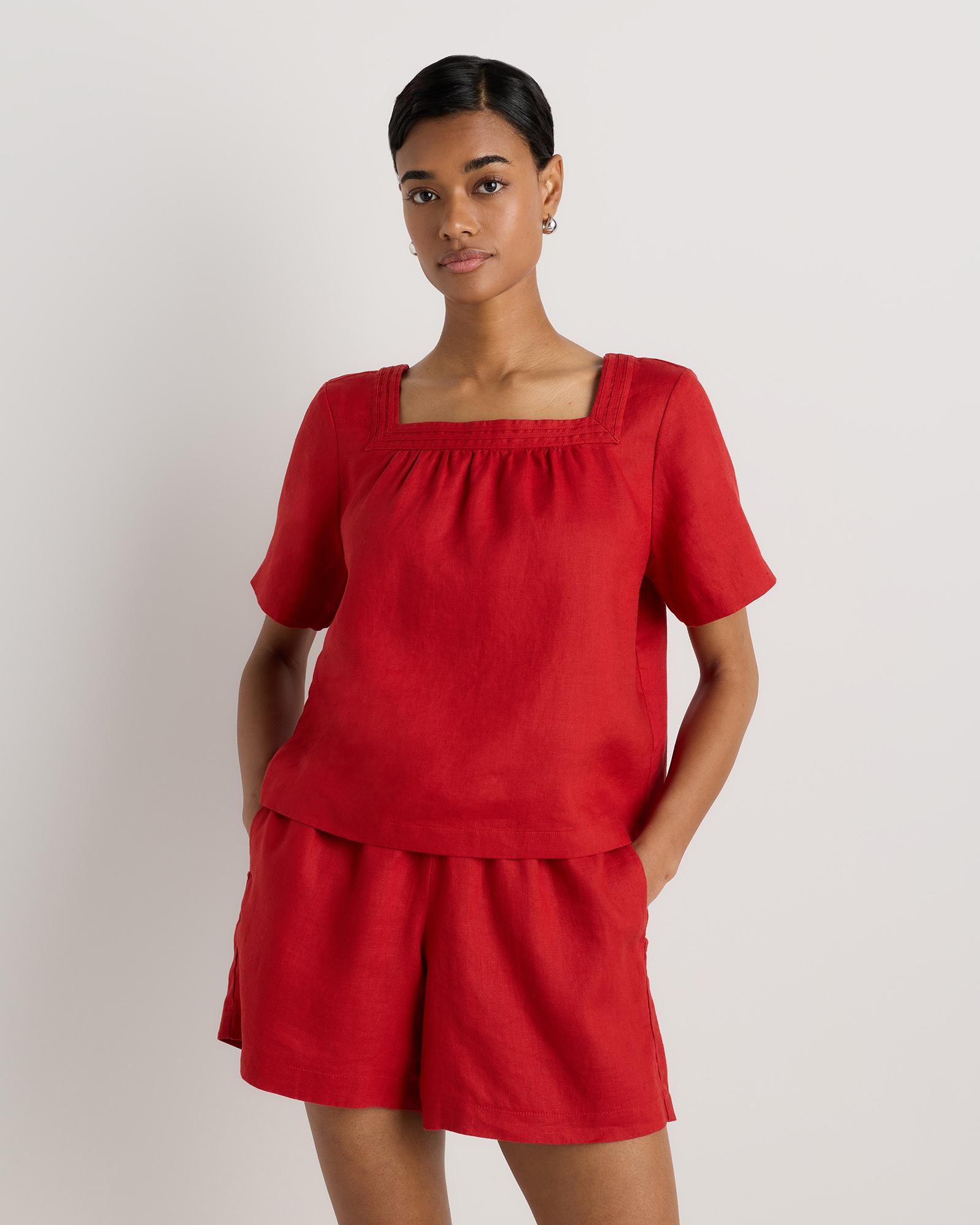 100% european linen square neck swing top