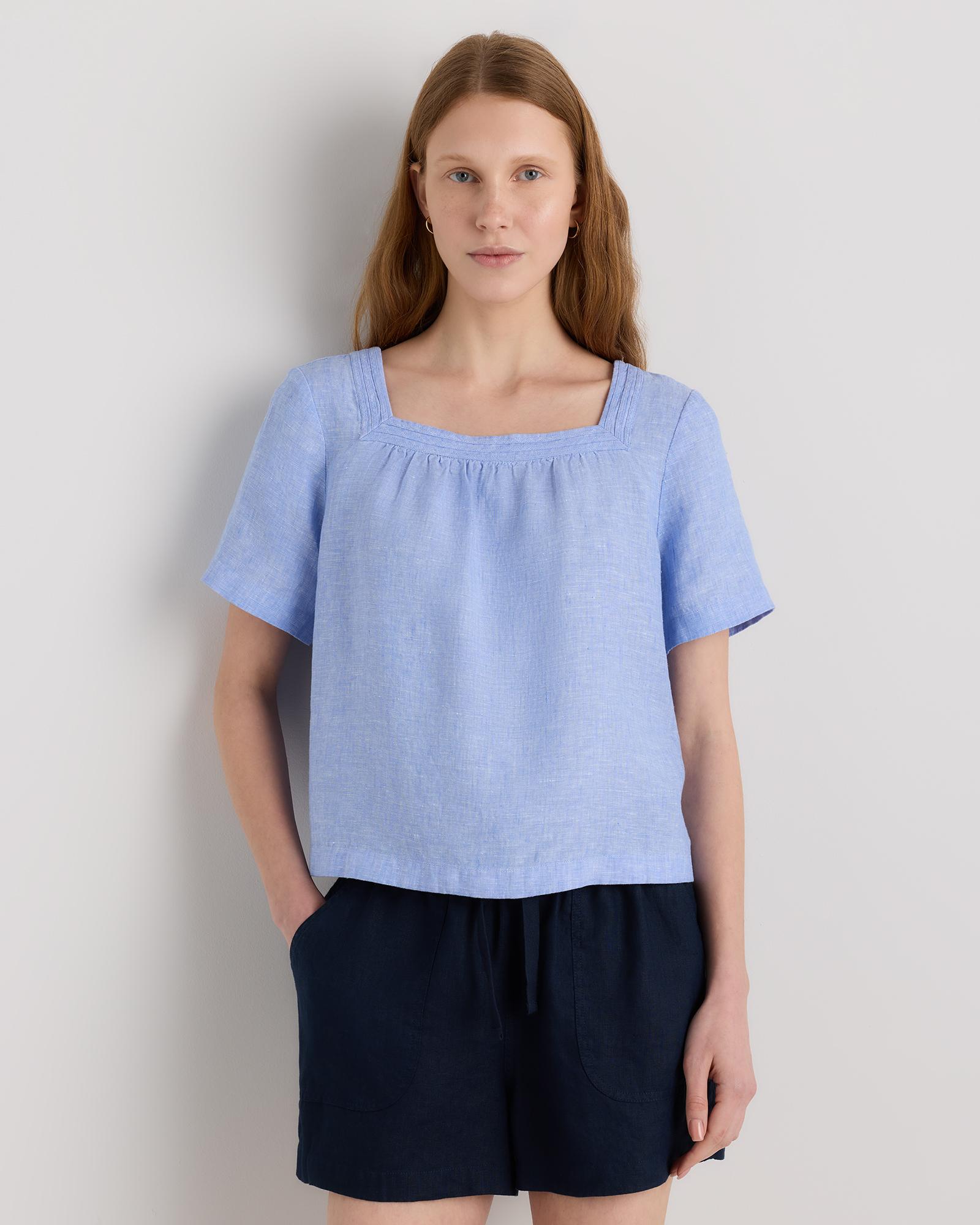 100% european linen square neck swing top