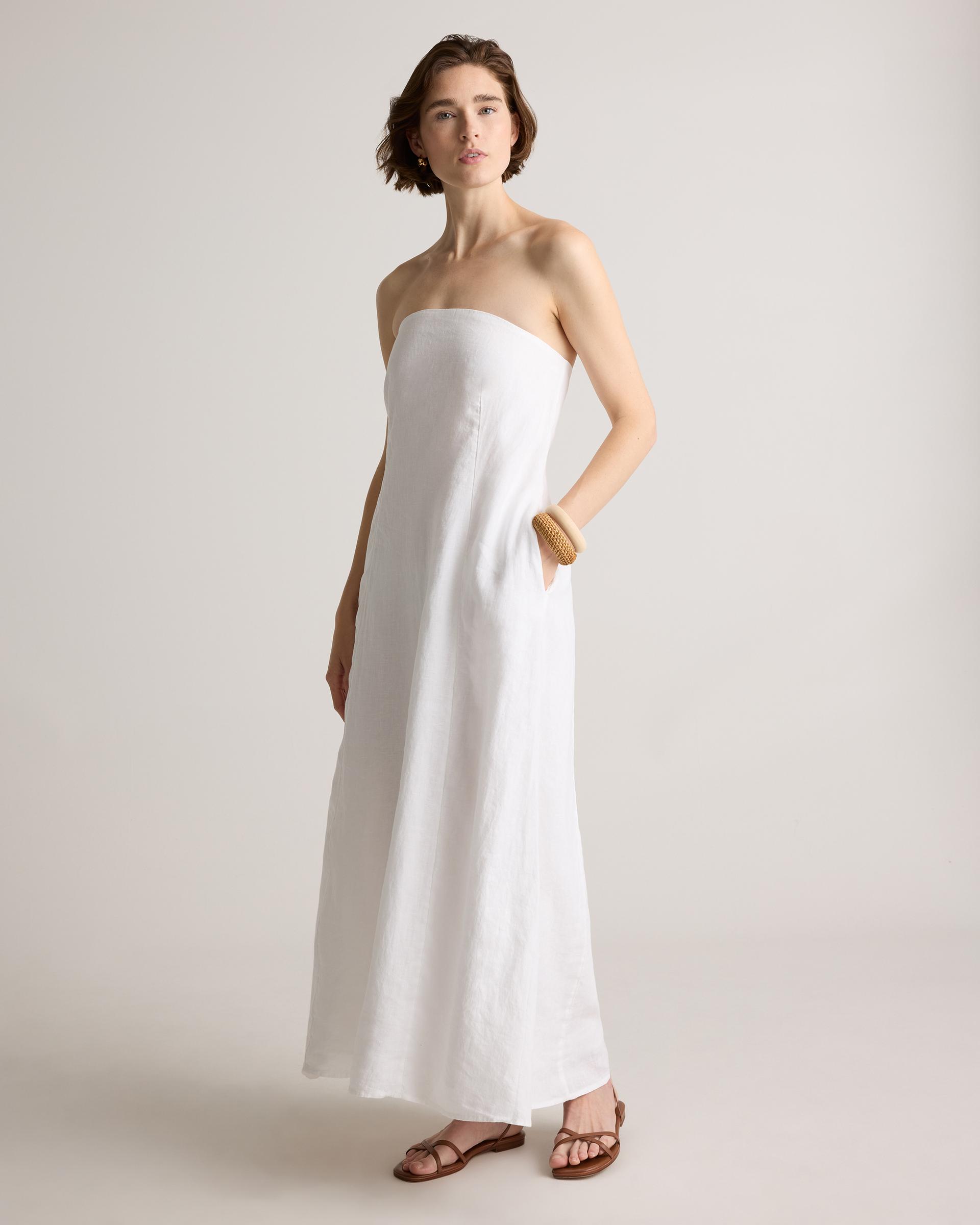 100% european linen strapless maxi dress