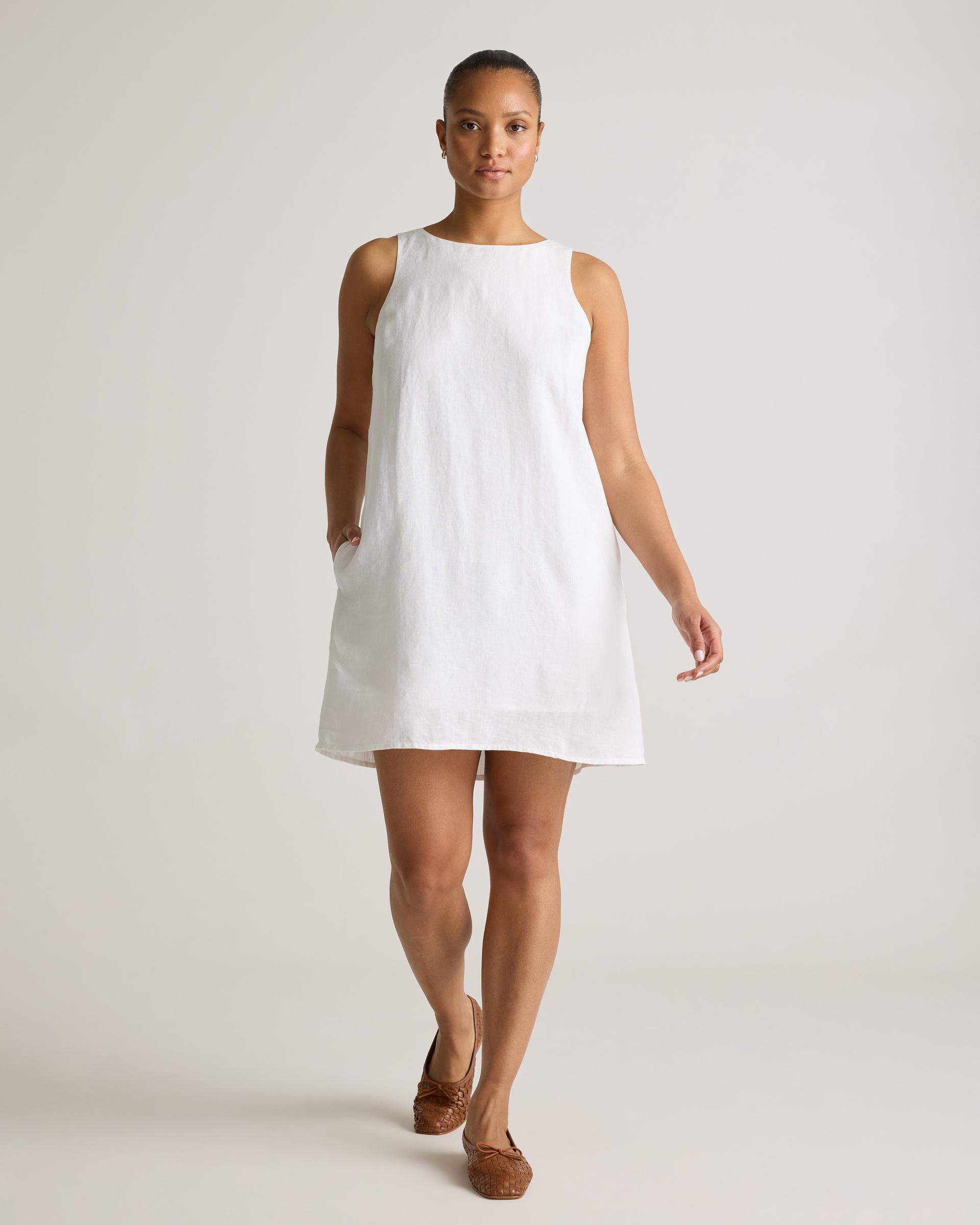 100% european linen tank mini dress